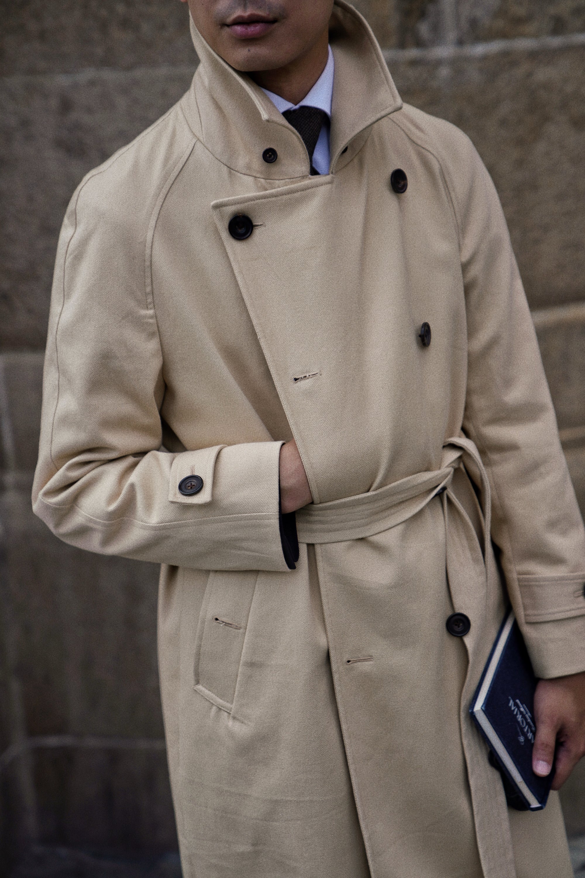 Khaki Cotton Whipcord Balmacaan Raincoat #234