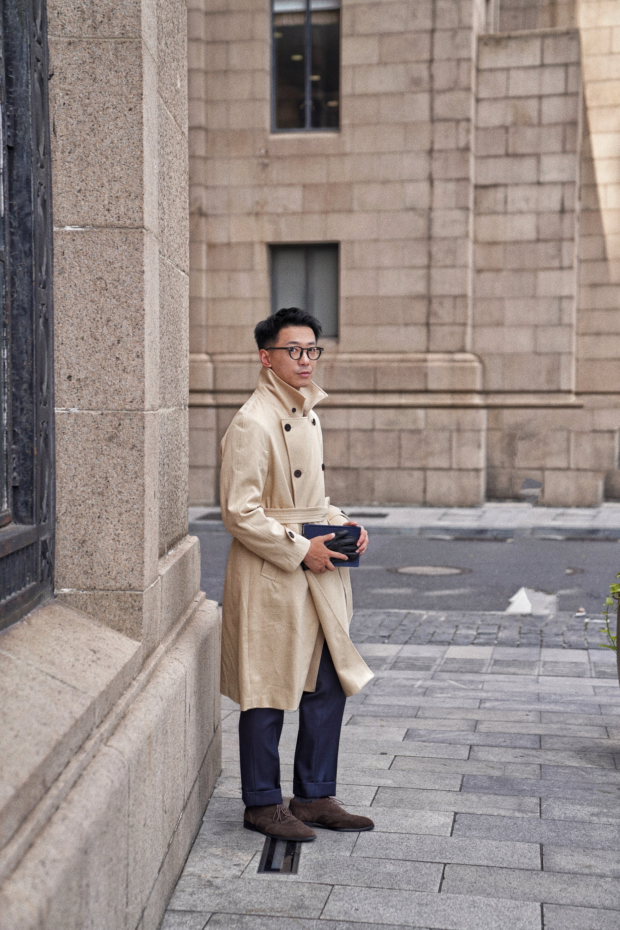 Khaki Cotton Whipcord Balmacaan Raincoat #234