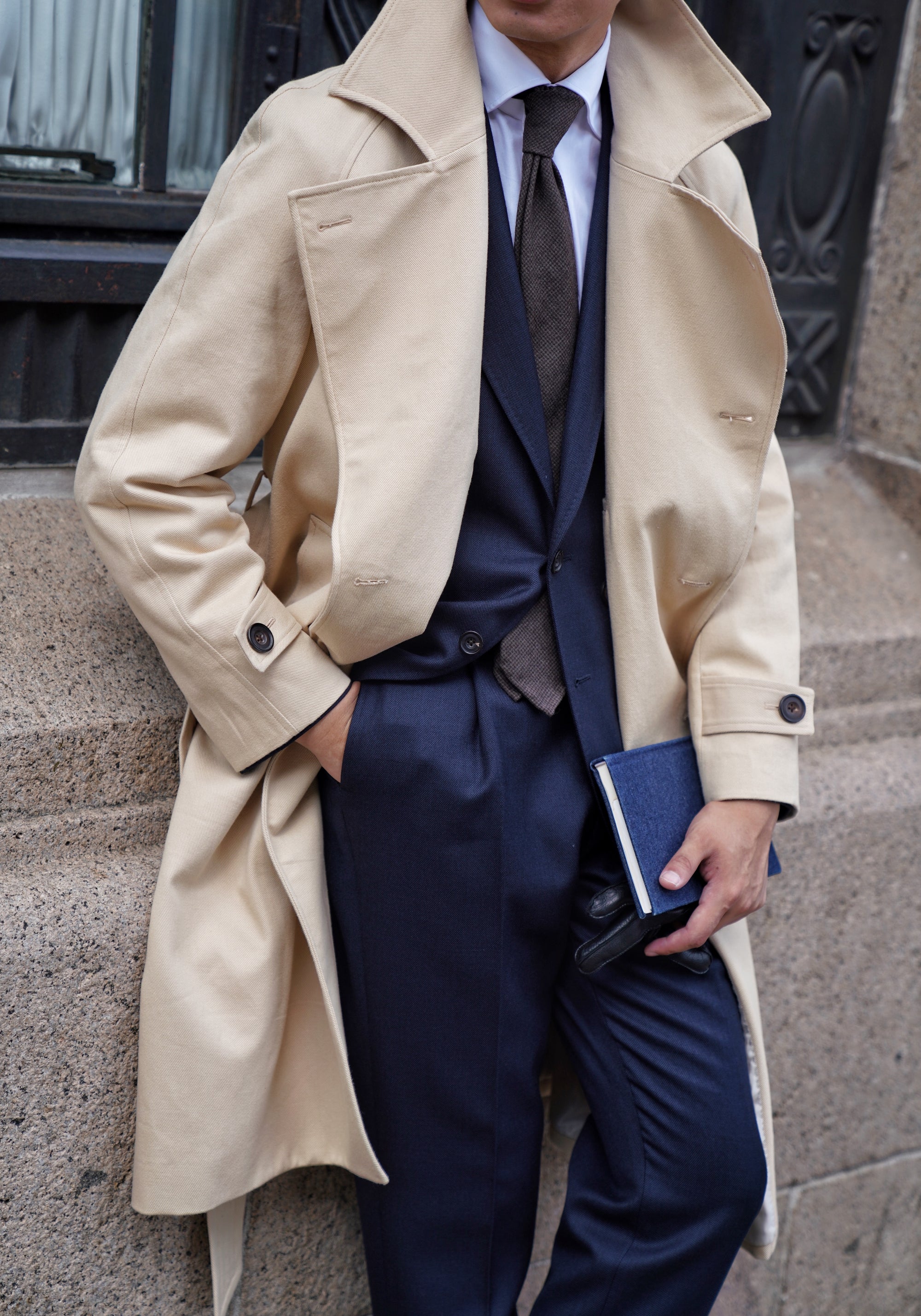 Khaki Cotton Whipcord Balmacaan Raincoat #234