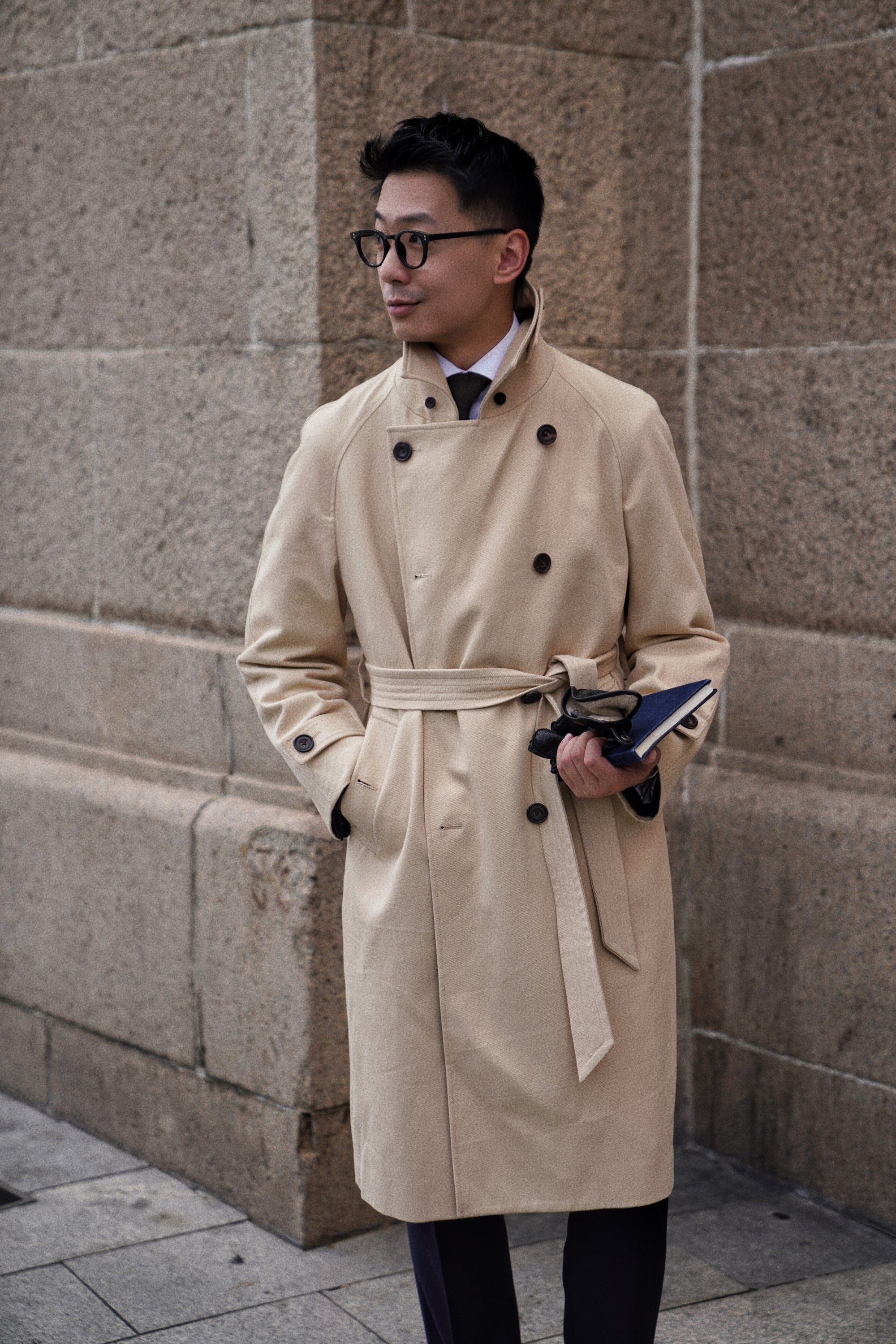 Khaki Cotton Whipcord Balmacaan Raincoat #234