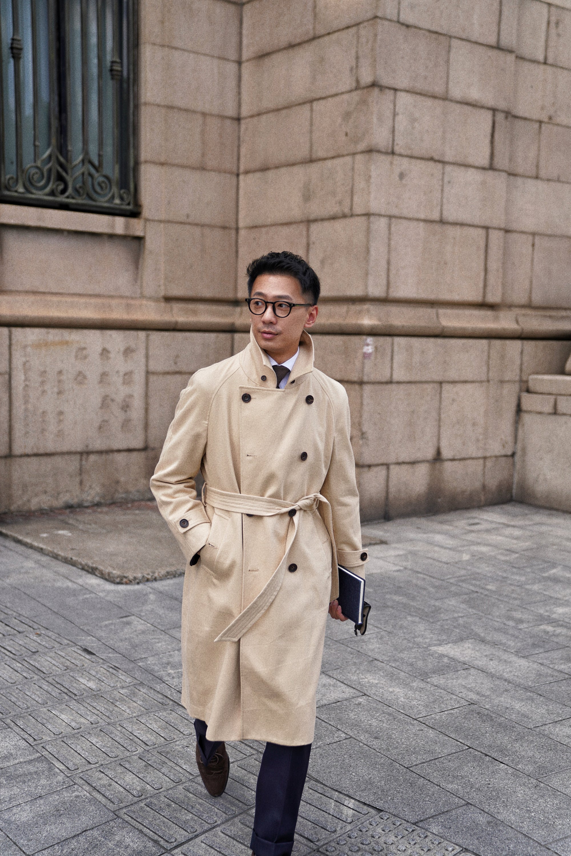 Khaki Cotton Whipcord Balmacaan Raincoat #234