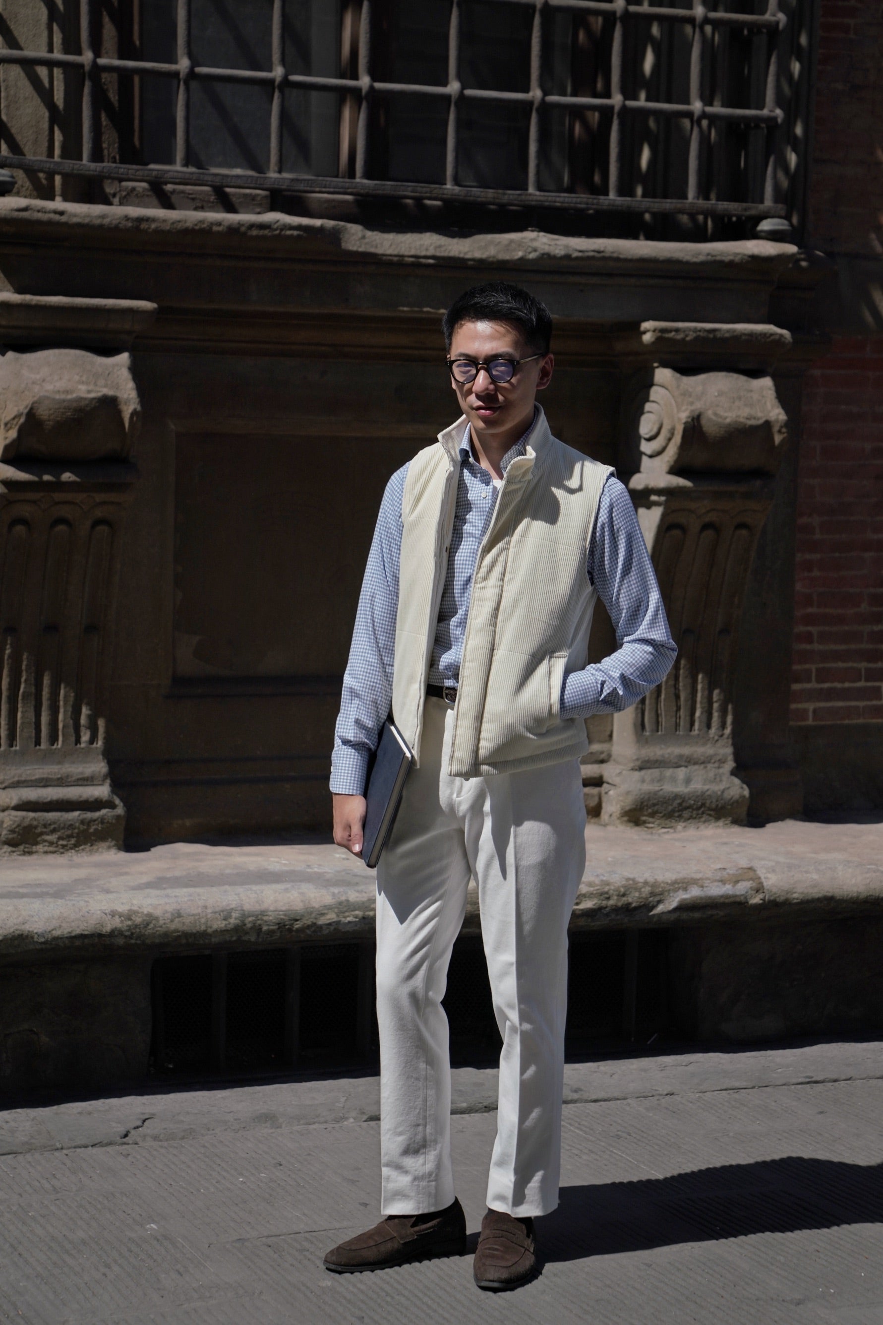 Beige Cotton Corduroy Gilet