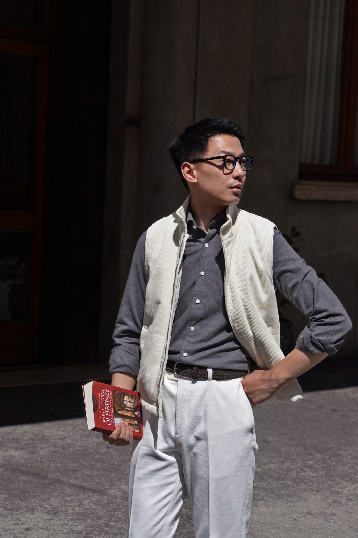Beige Cotton Corduroy Gilet