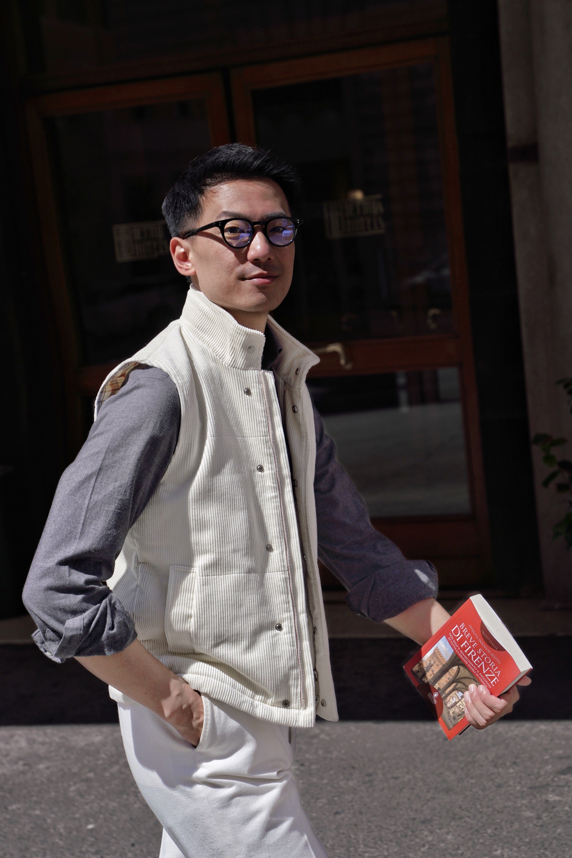 Beige Cotton Corduroy Gilet