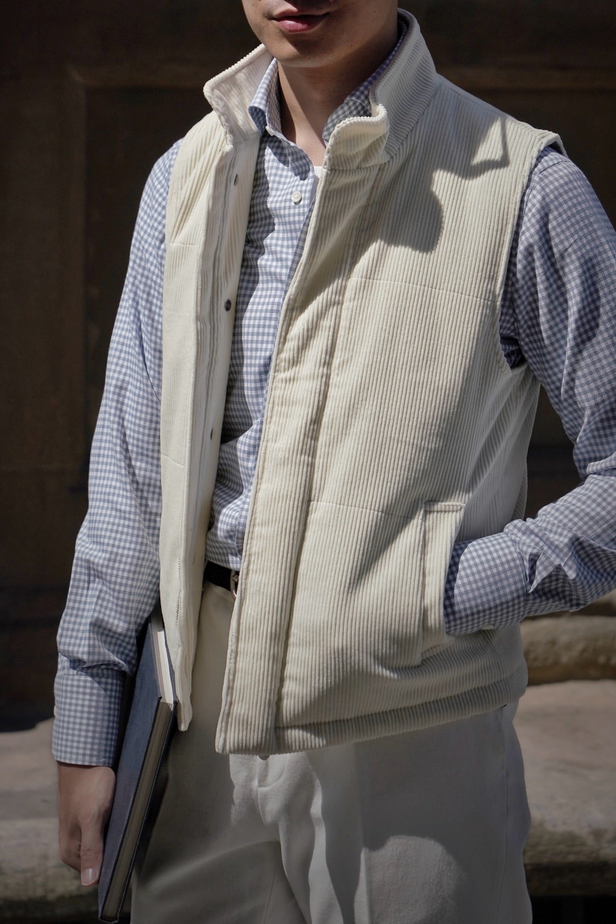 Beige Cotton Corduroy Gilet