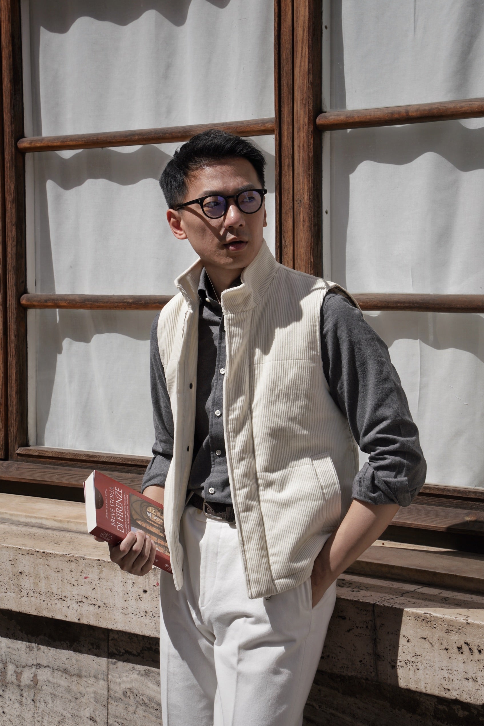 Beige Cotton Corduroy Gilet