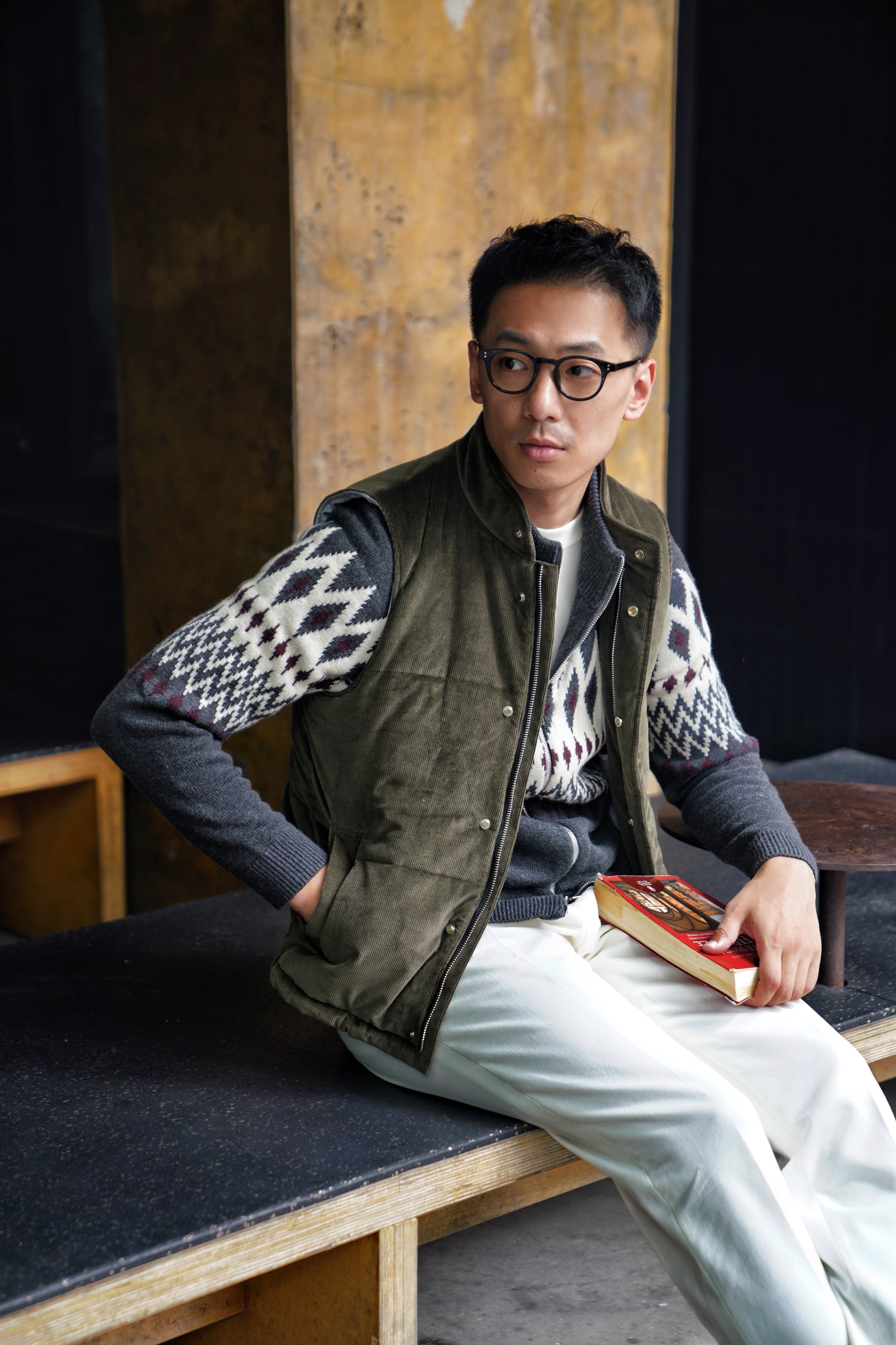 Olive Cotton Corduroy Gilet