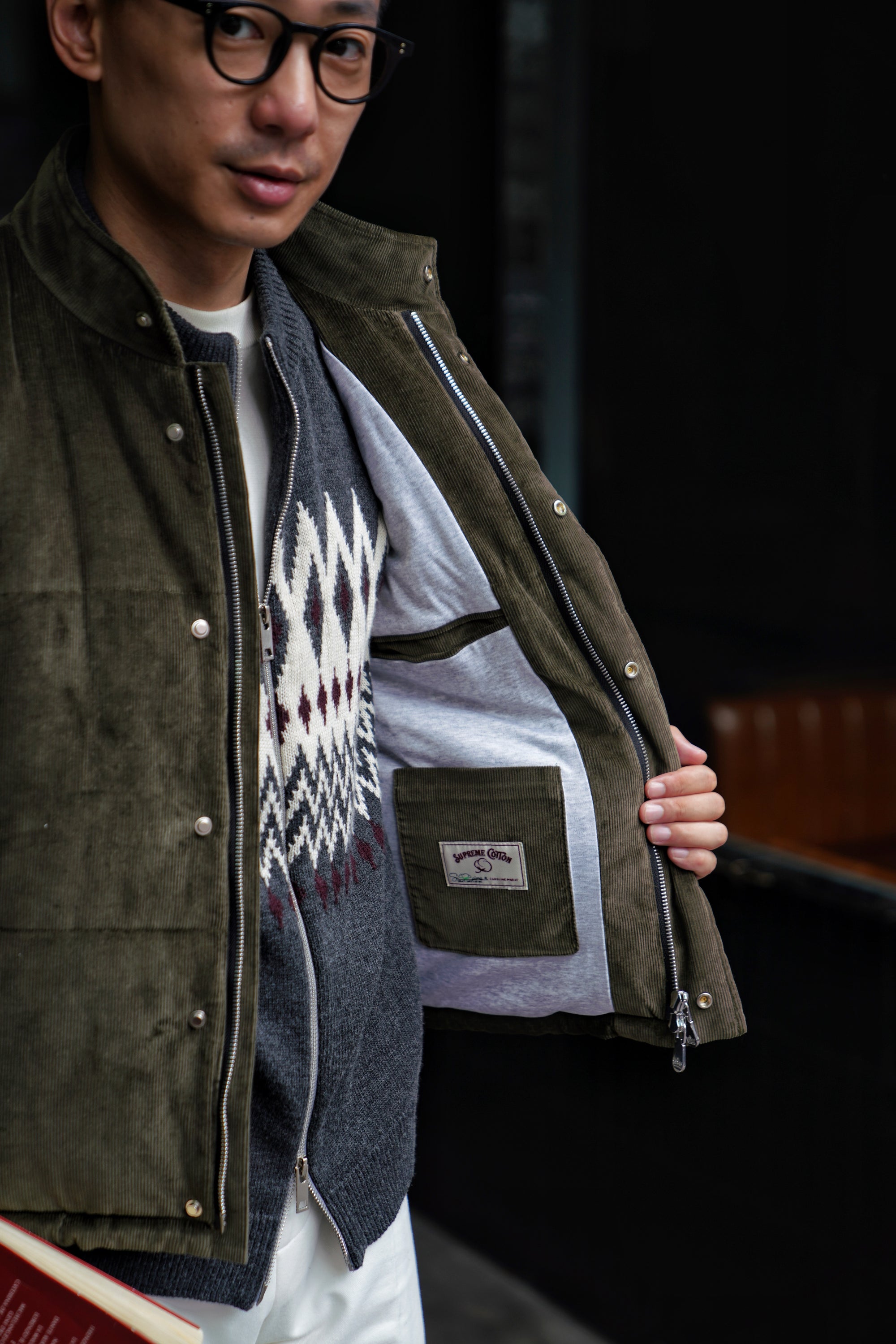 Olive Cotton Corduroy Gilet
