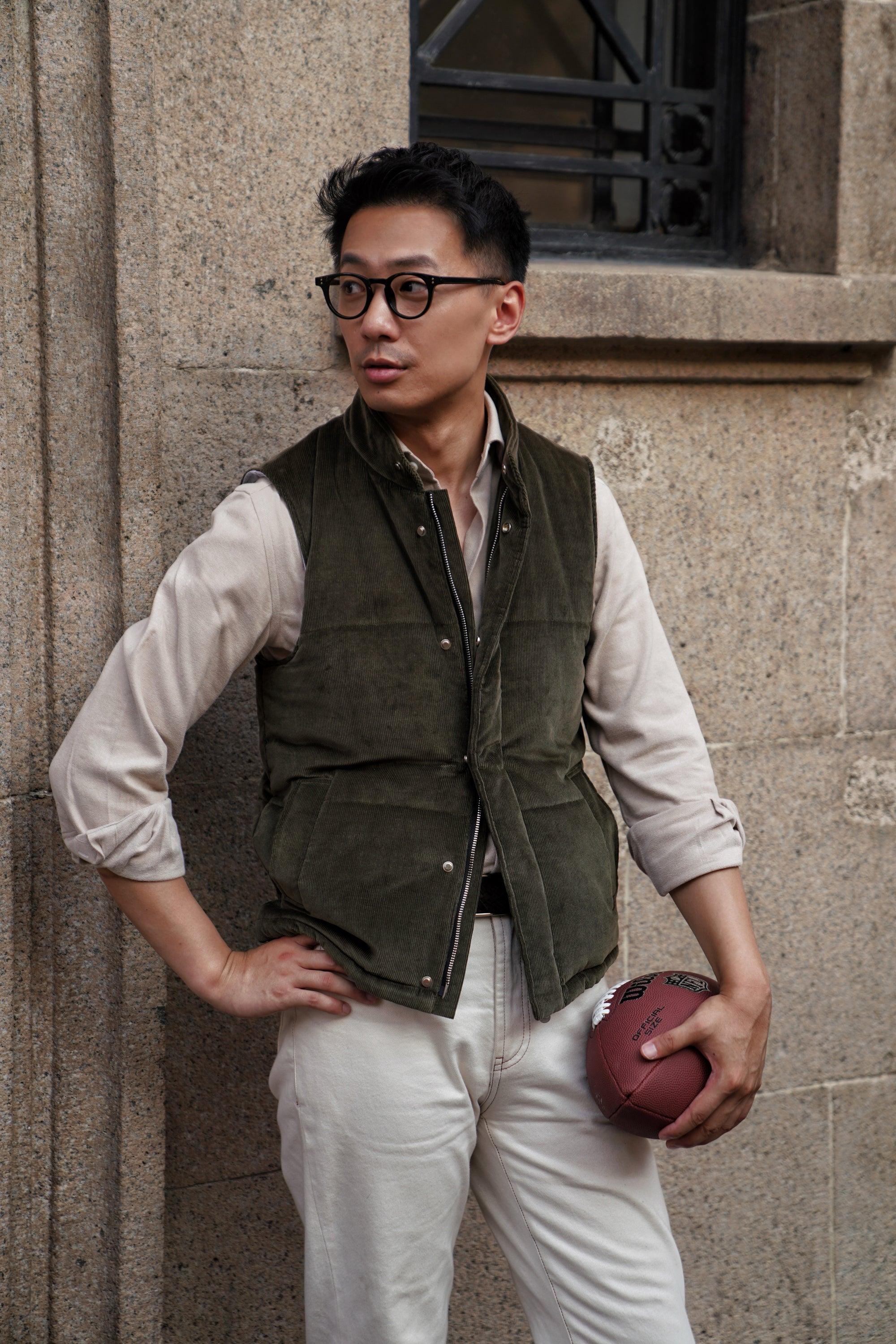 Olive Cotton Corduroy Gilet