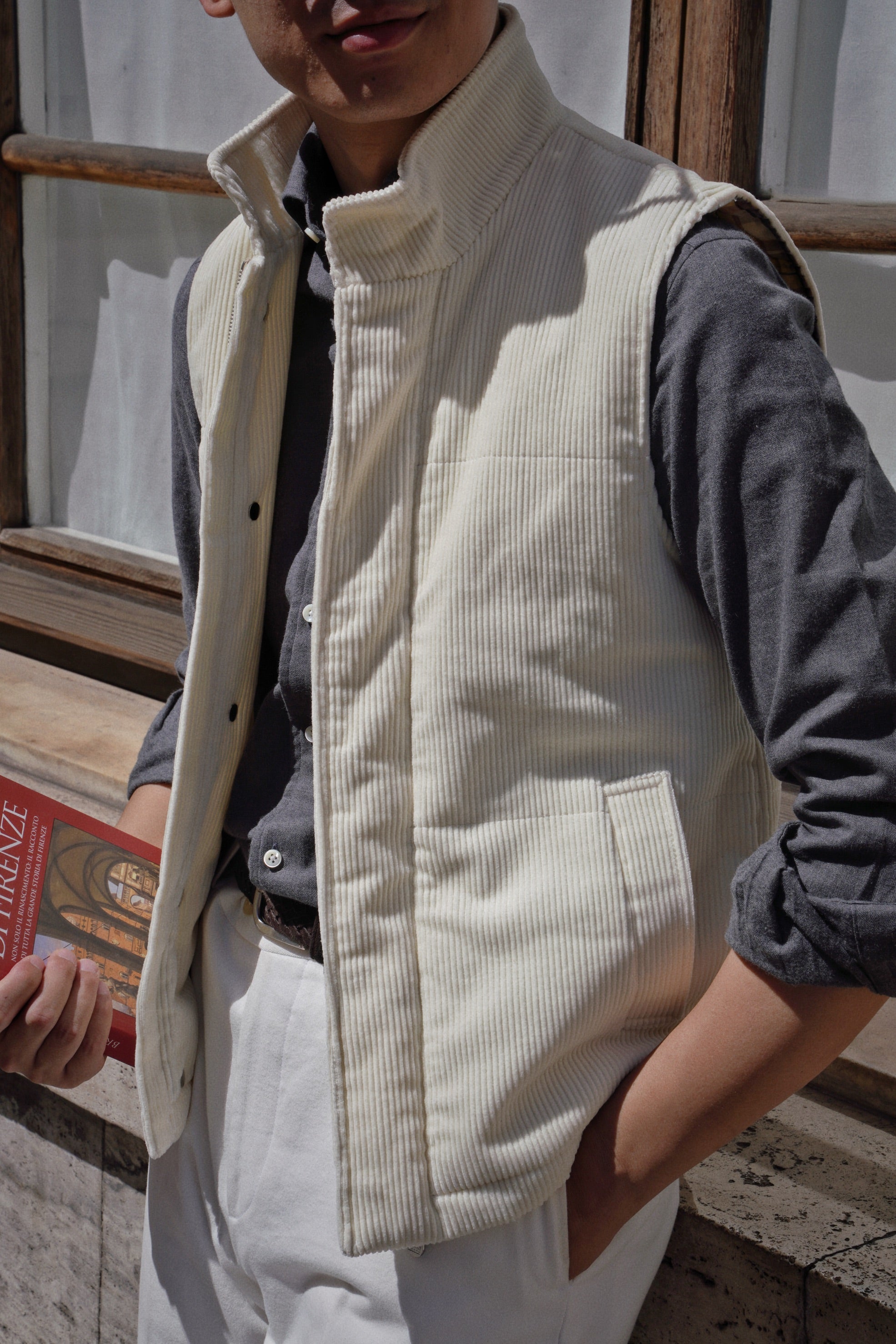 Beige Cotton Corduroy Gilet