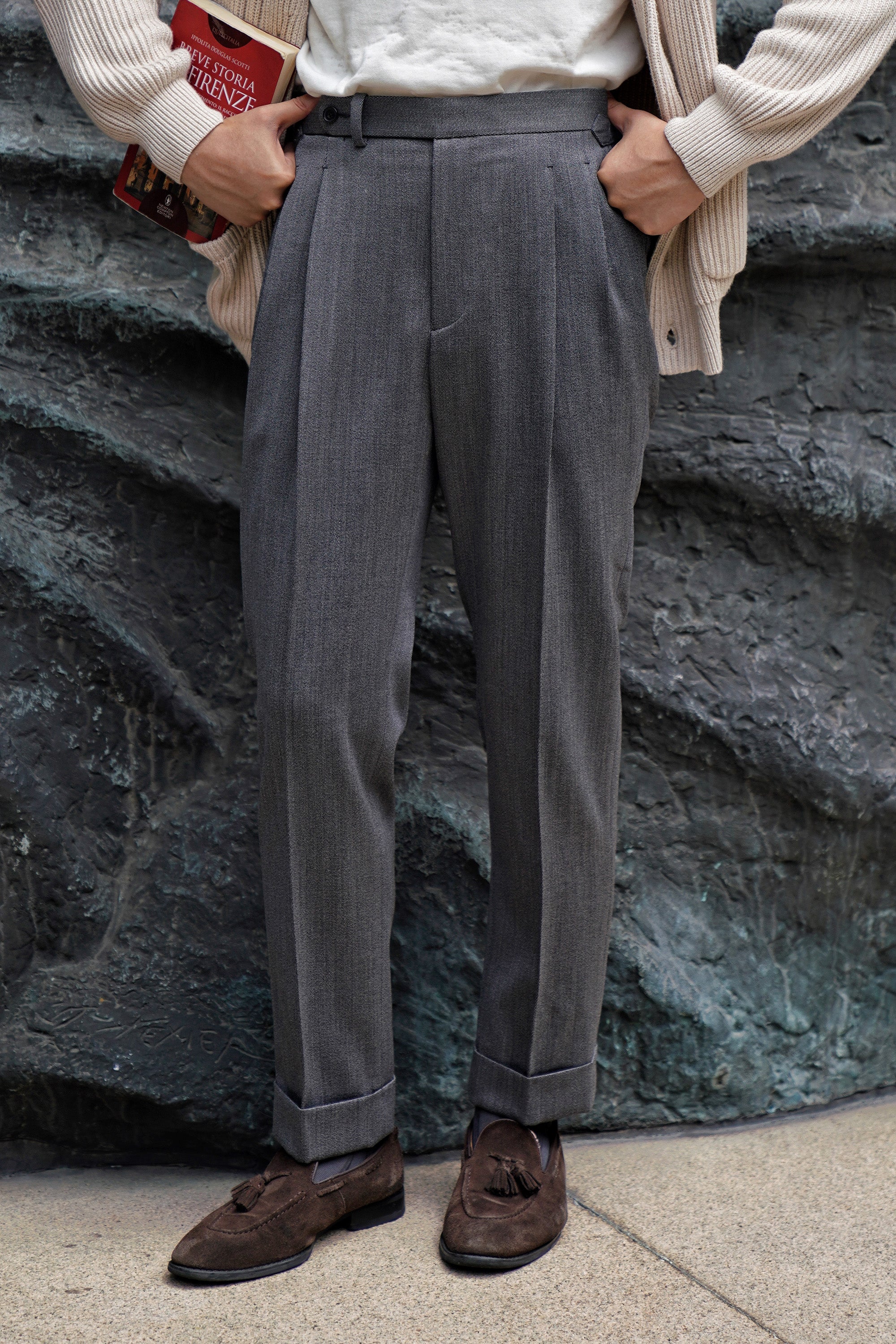 Mid Grey Cavalry Twill Wool Trousers