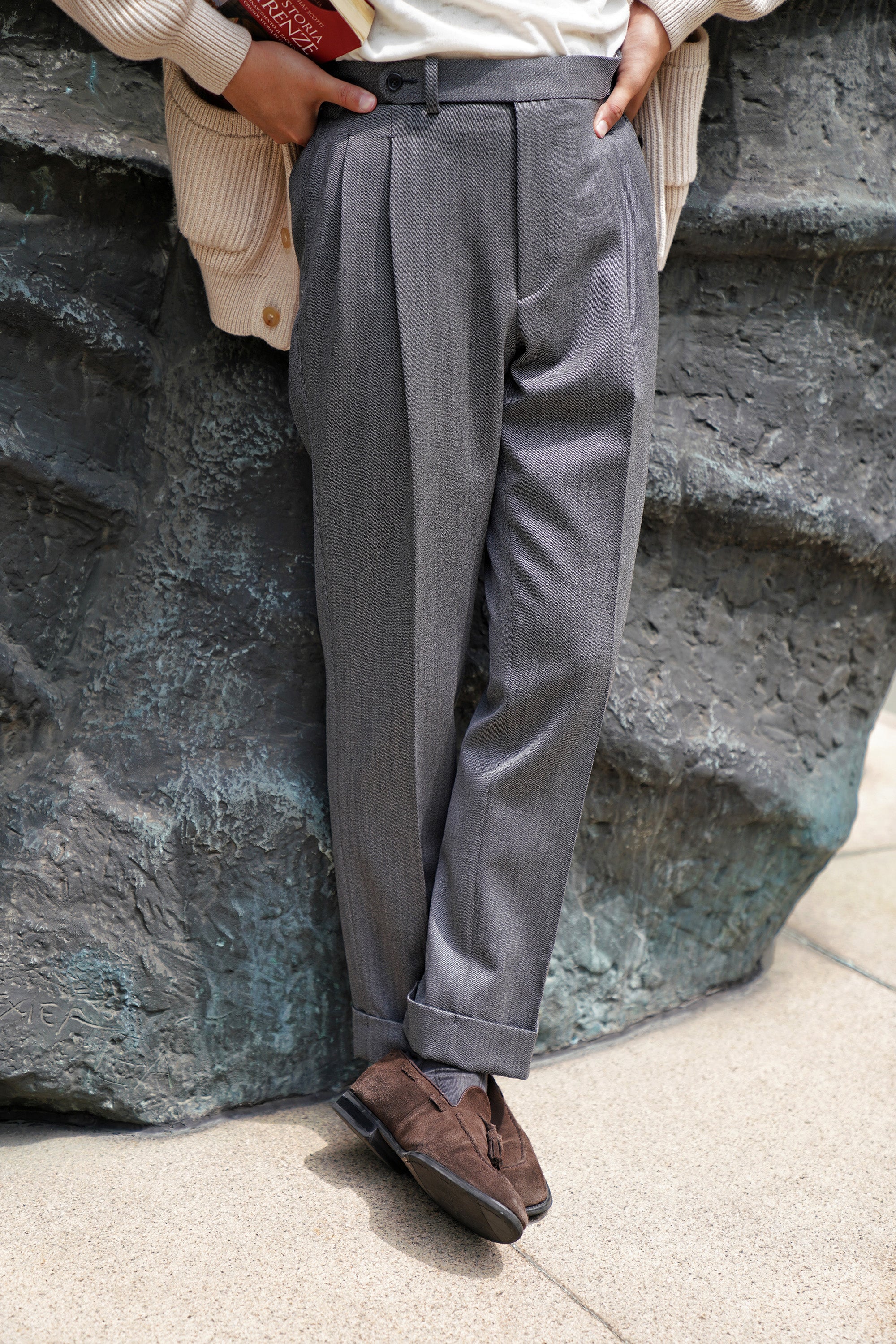 Mid Grey Cavalry Twill Wool Trousers