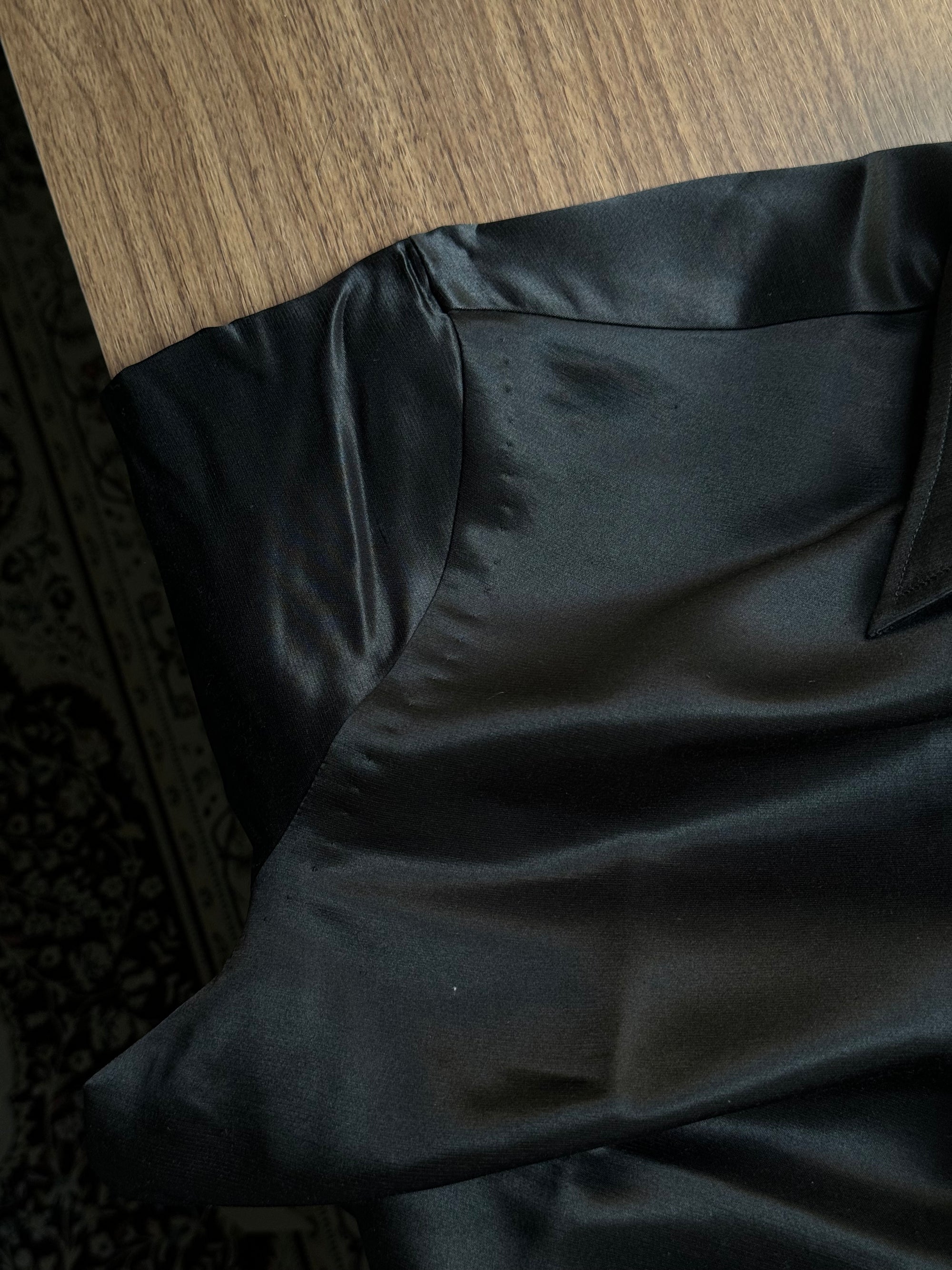 MTO Hand-stitched Black One Piece Collar Silk Shirt
