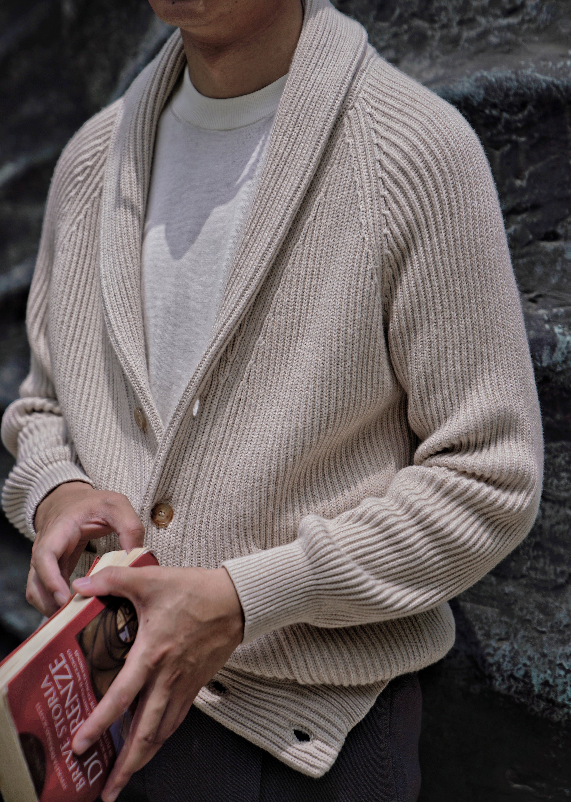 Beige Shawl Lapel Cardigan