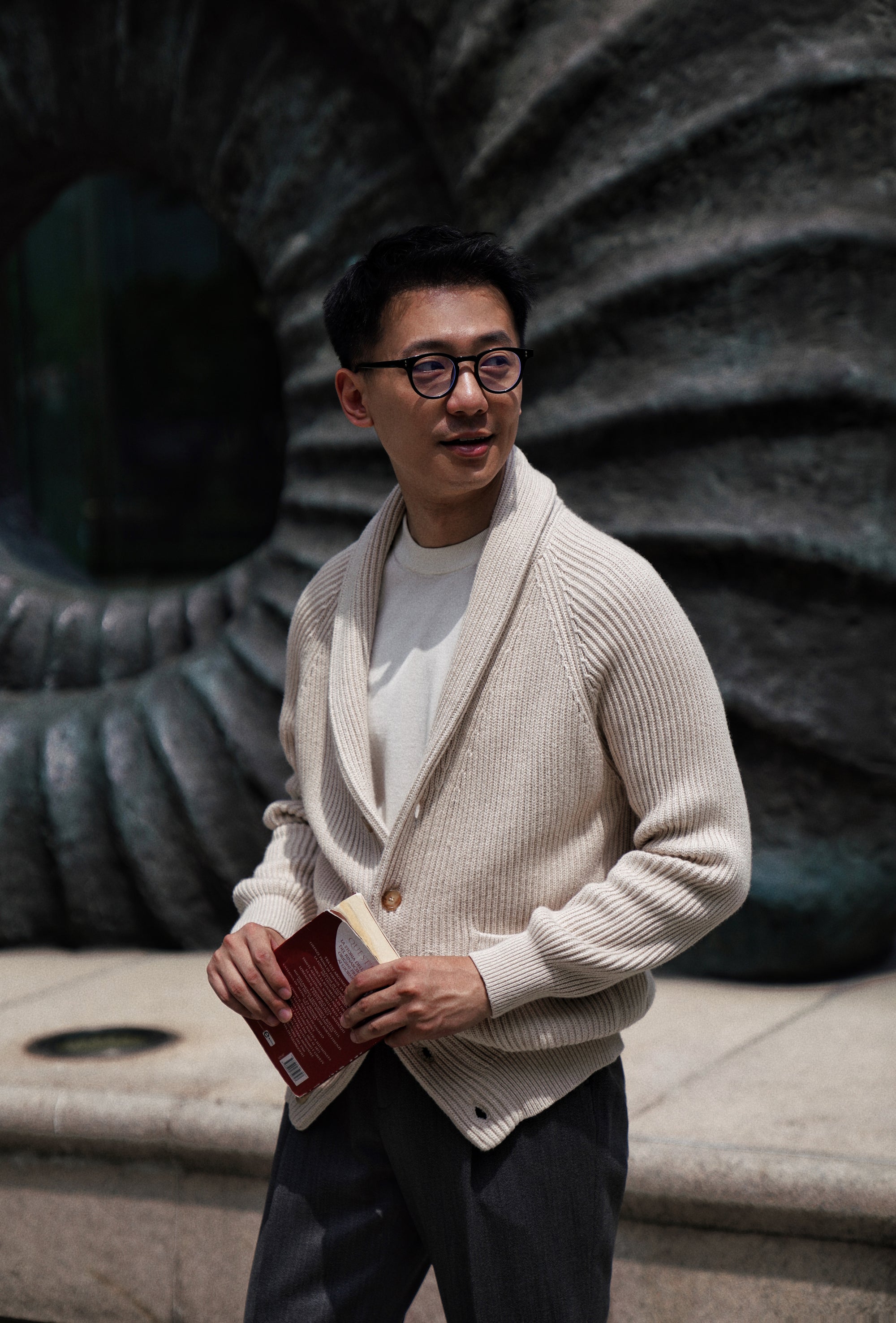 Beige Shawl Lapel Cardigan