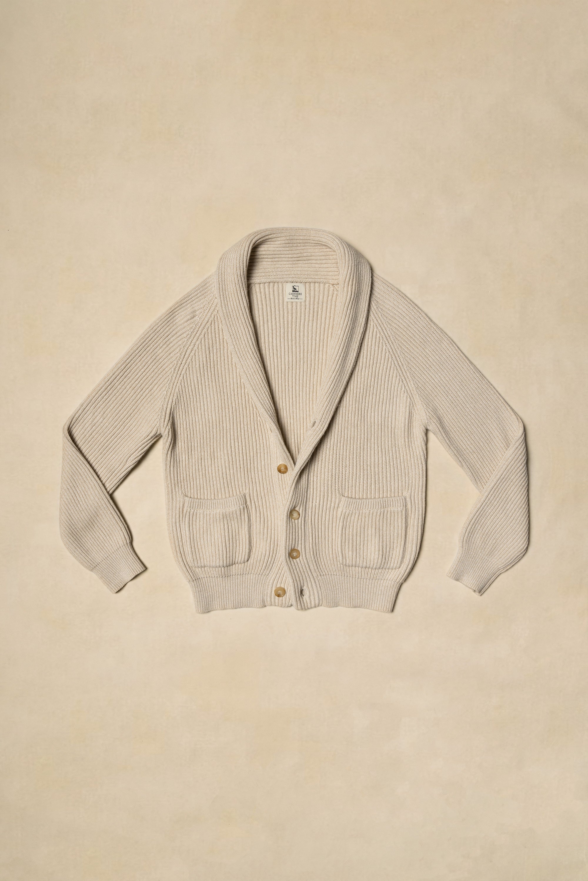 Beige Shawl Lapel Cardigan