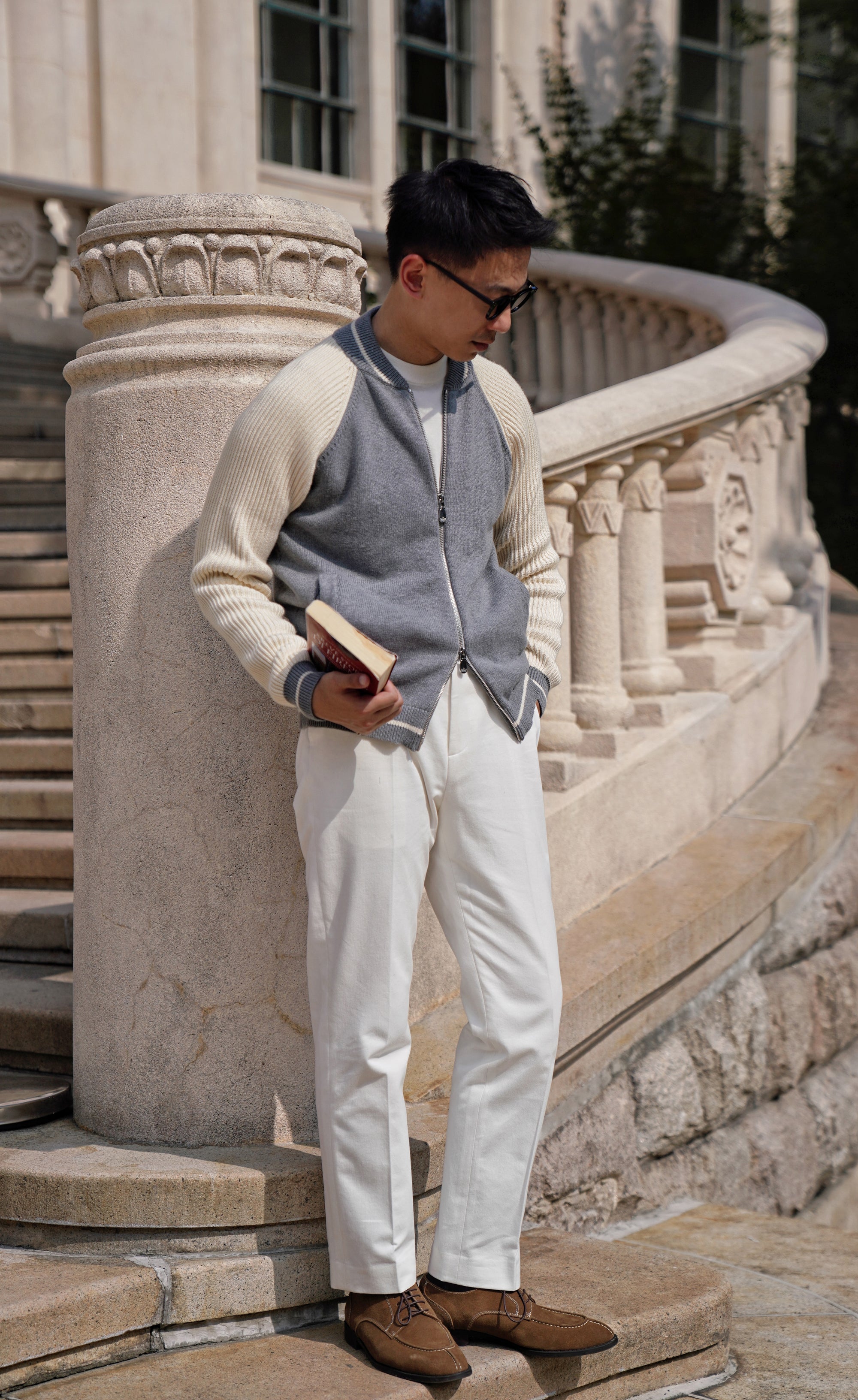 Elegant Grey Knitted Bomber Jacket