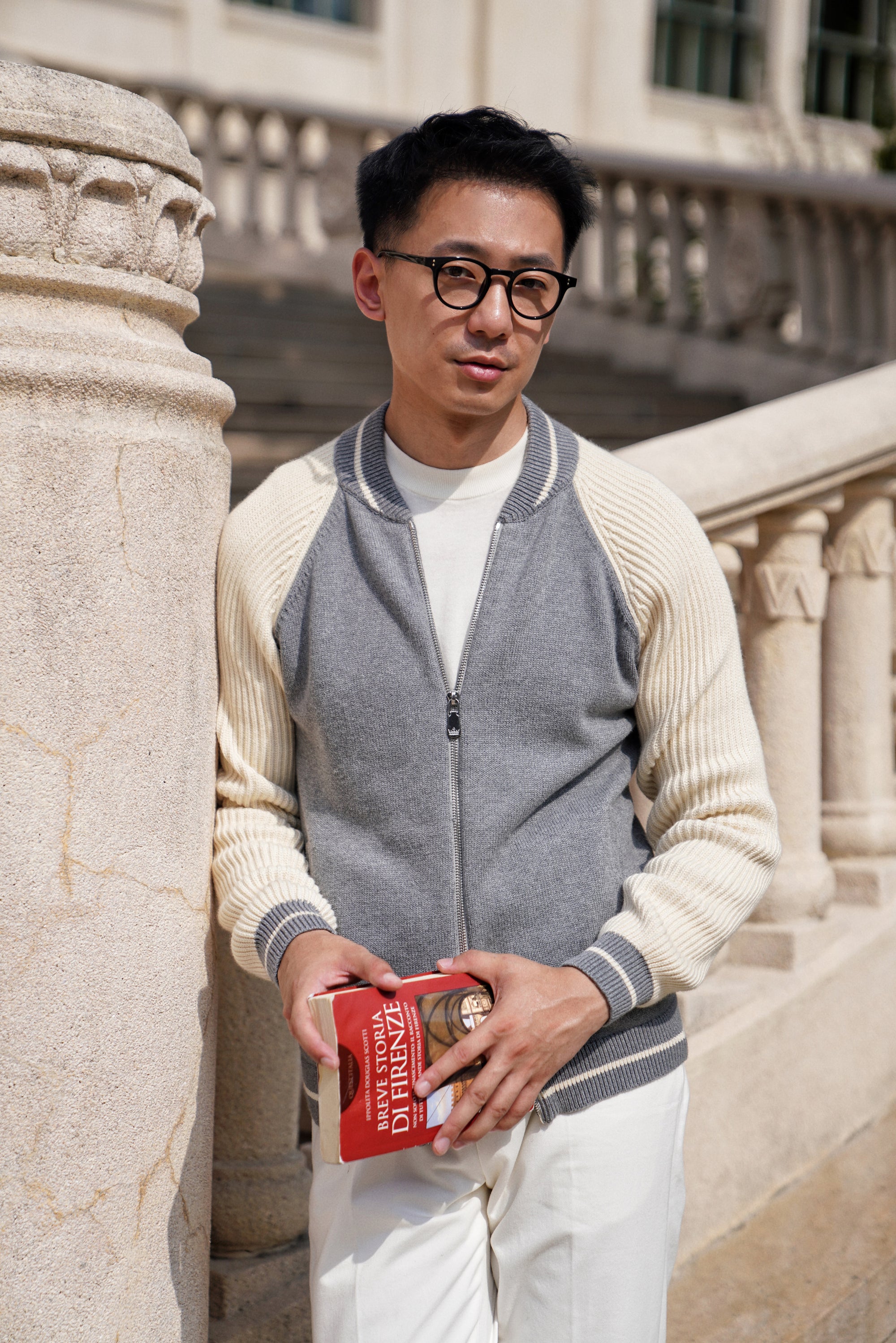 Elegant Grey Knitted Bomber Jacket