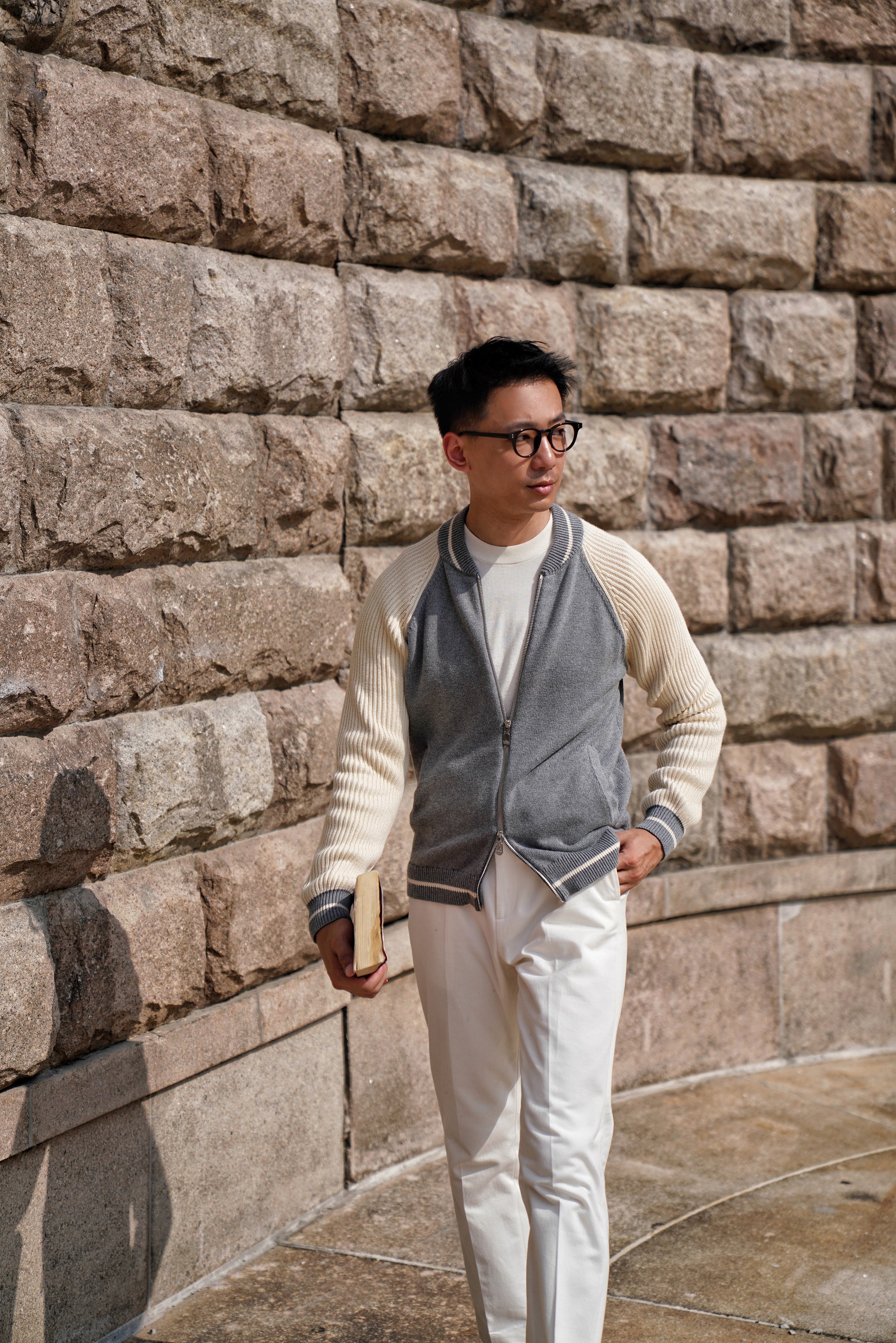 Elegant Grey Knitted Bomber Jacket