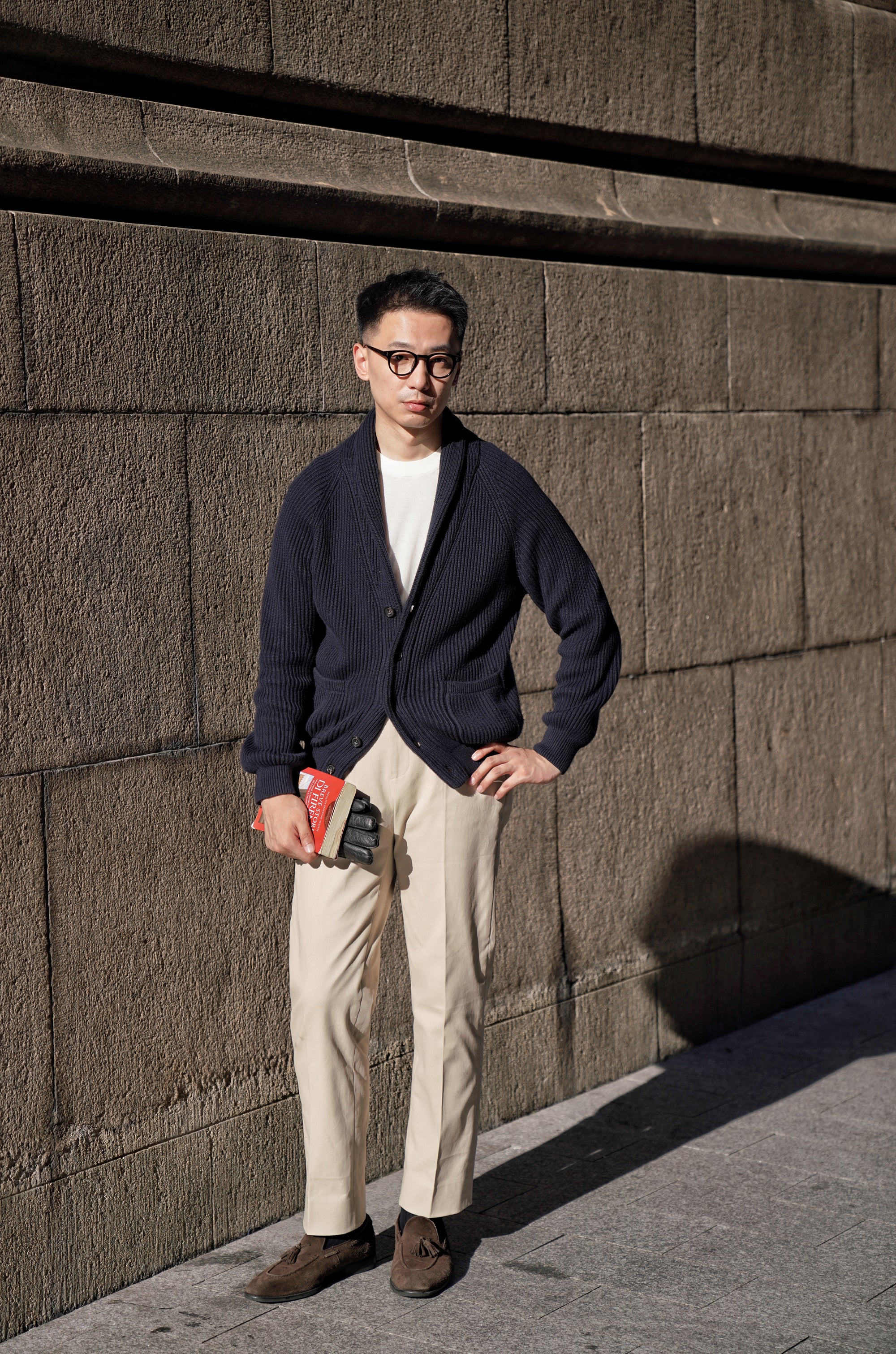 Navy Shawl Lapel Cardigan