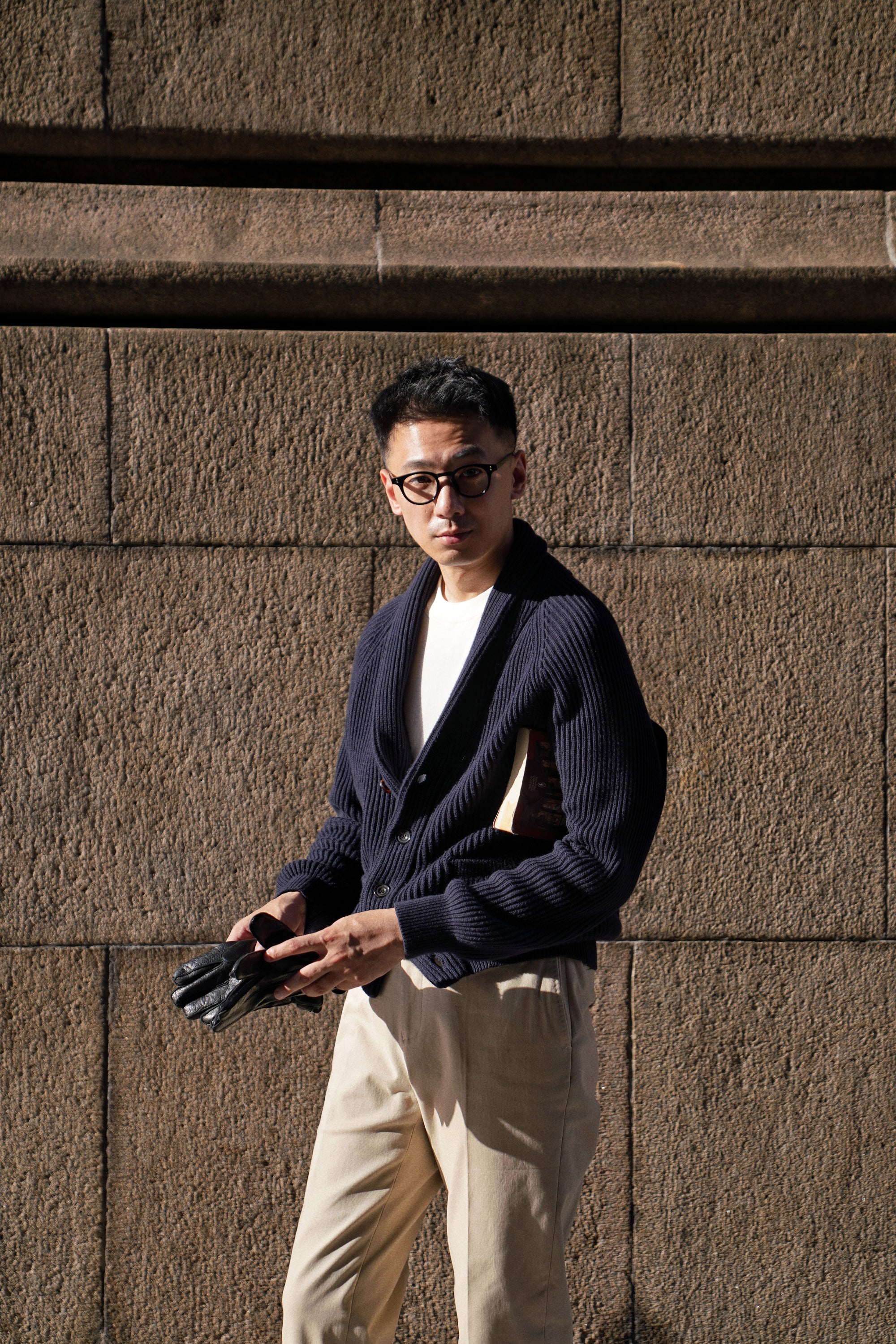 Navy Shawl Lapel Cardigan