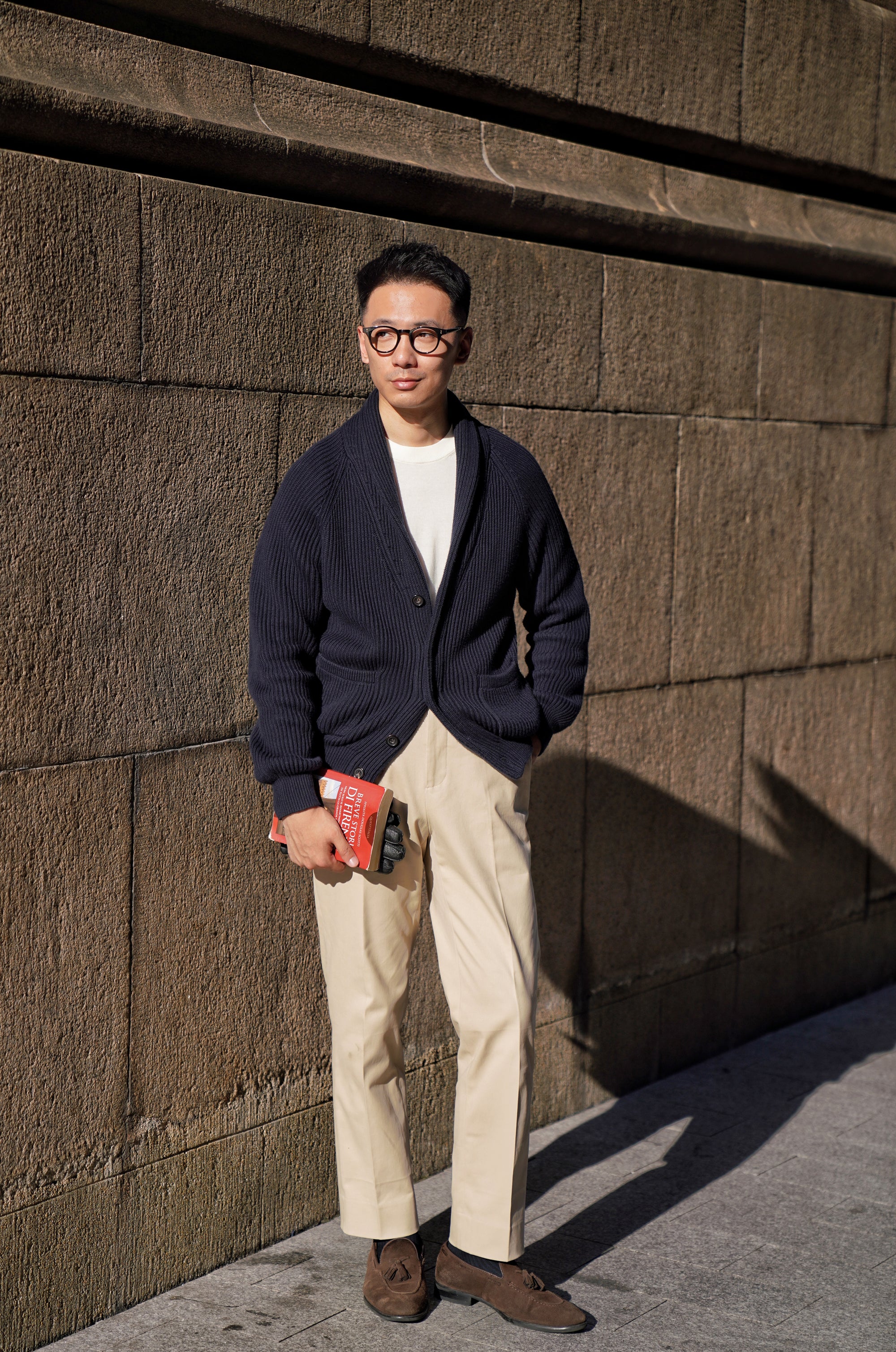 Navy Shawl Lapel Cardigan