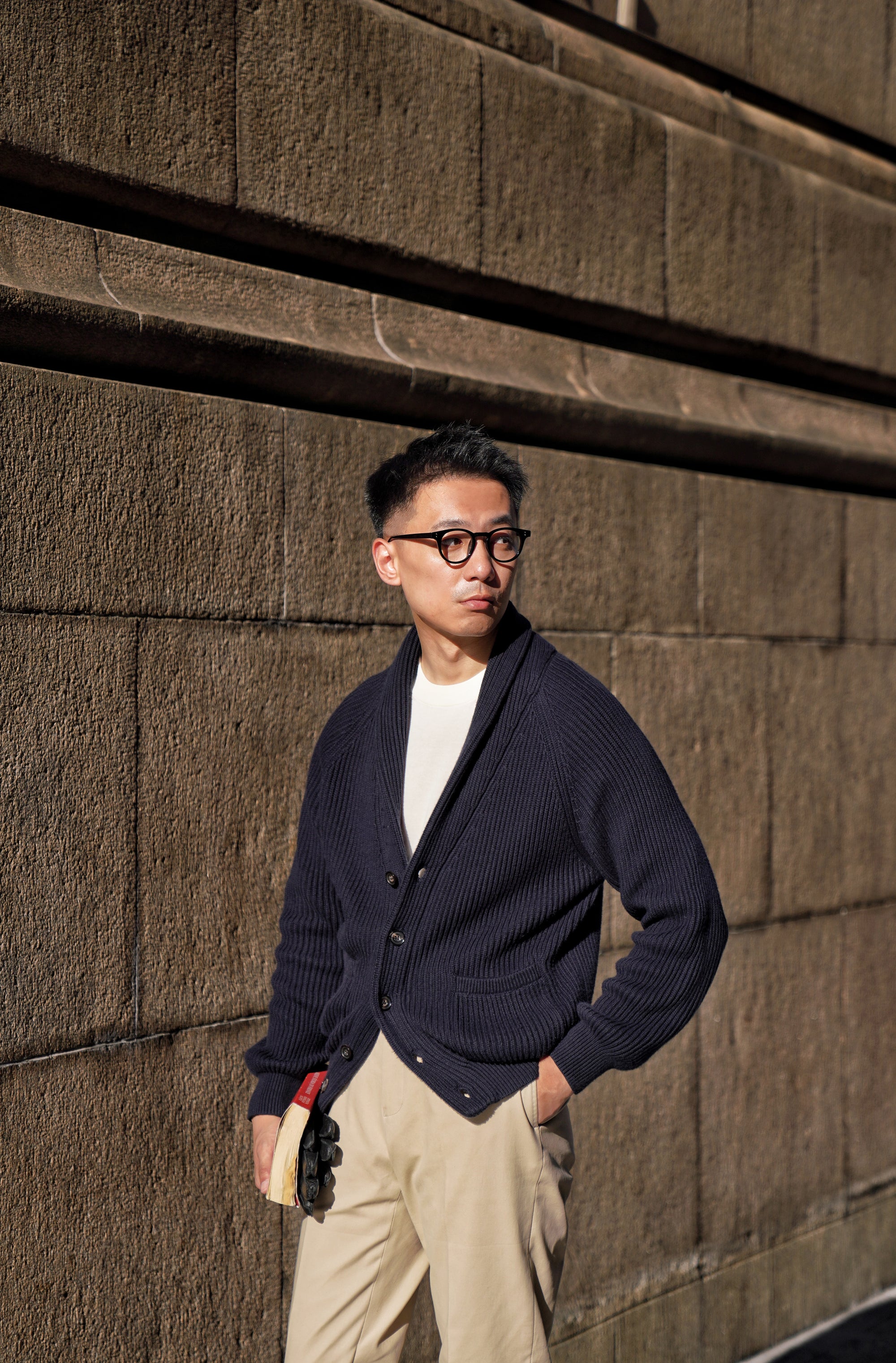 Navy Shawl Lapel Cardigan