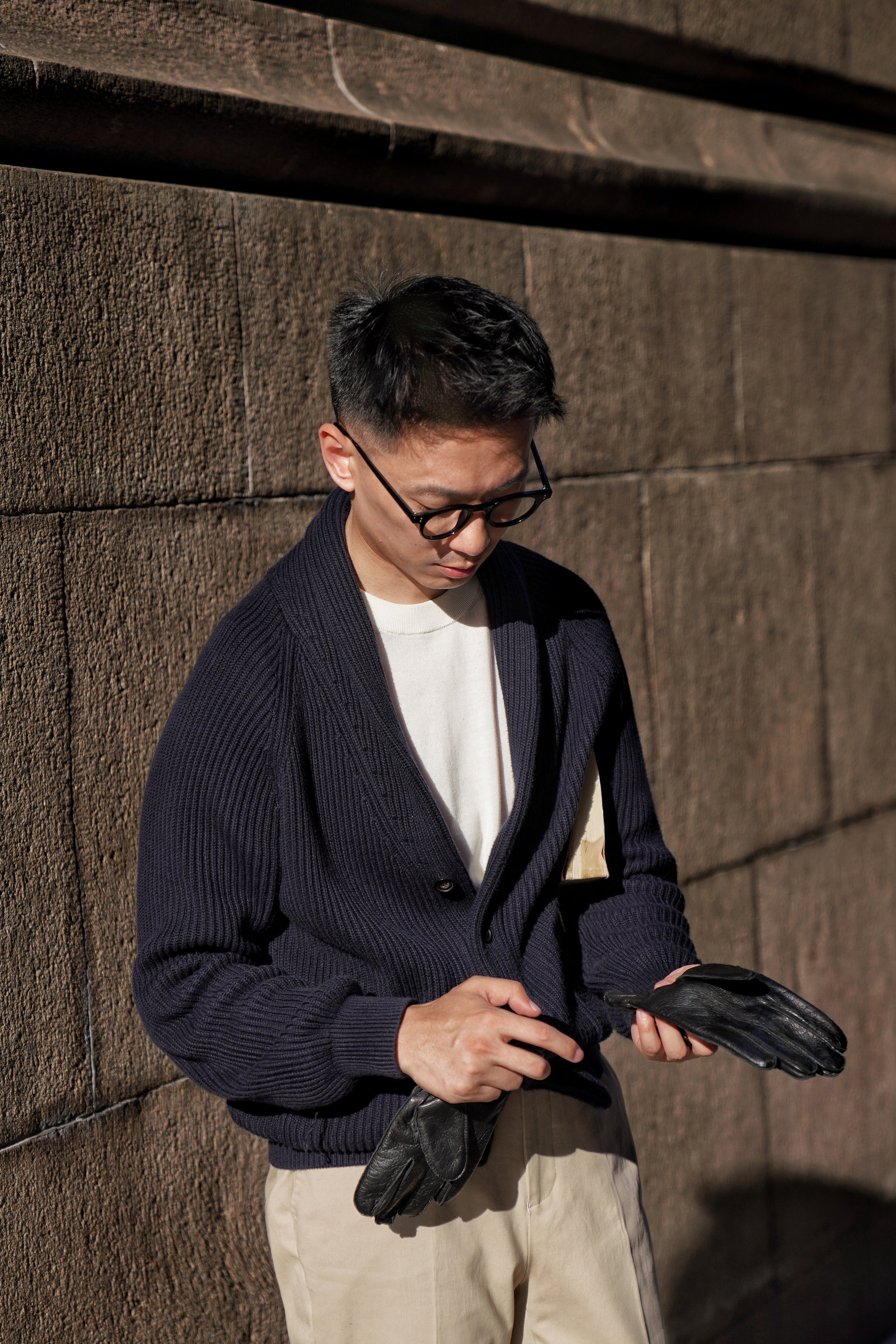 Navy Shawl Lapel Cardigan