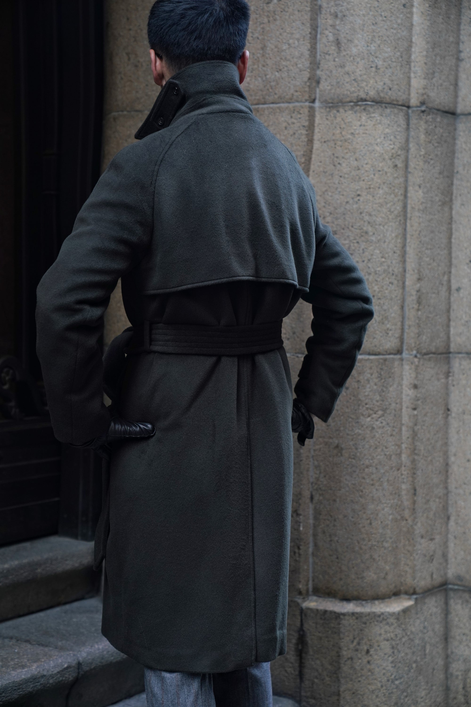 Dark Olive Wool Balmacaan Coat #155
