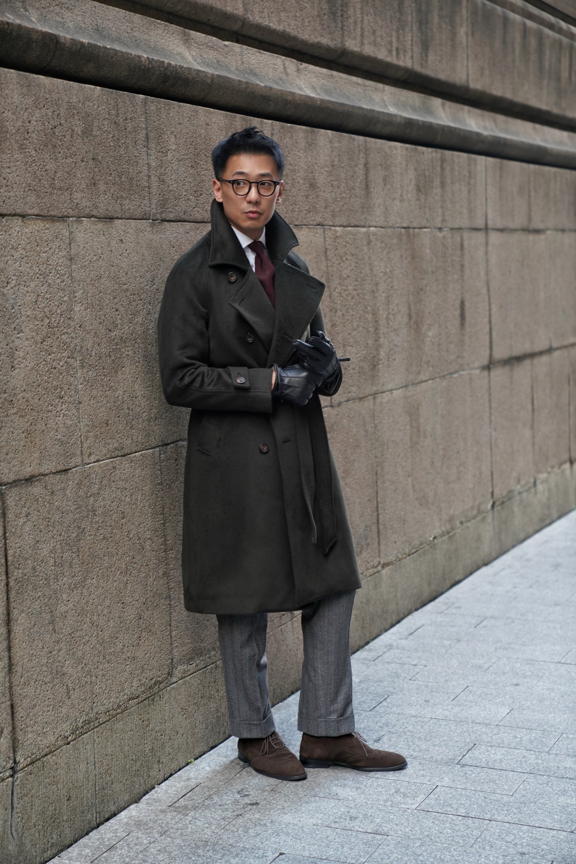 Dark Olive Wool Balmacaan Coat #155