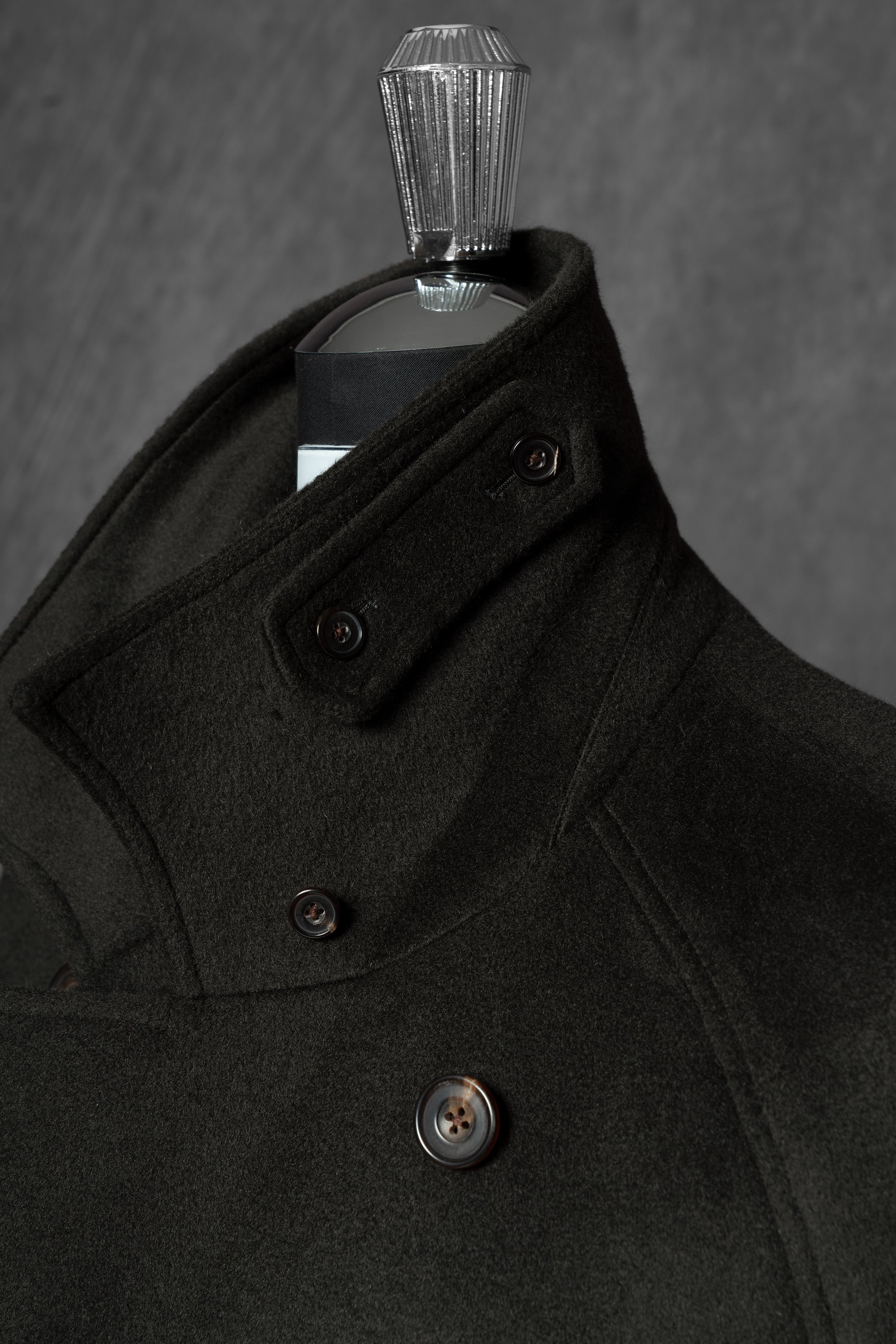 Dark Olive Wool Balmacaan Coat #155