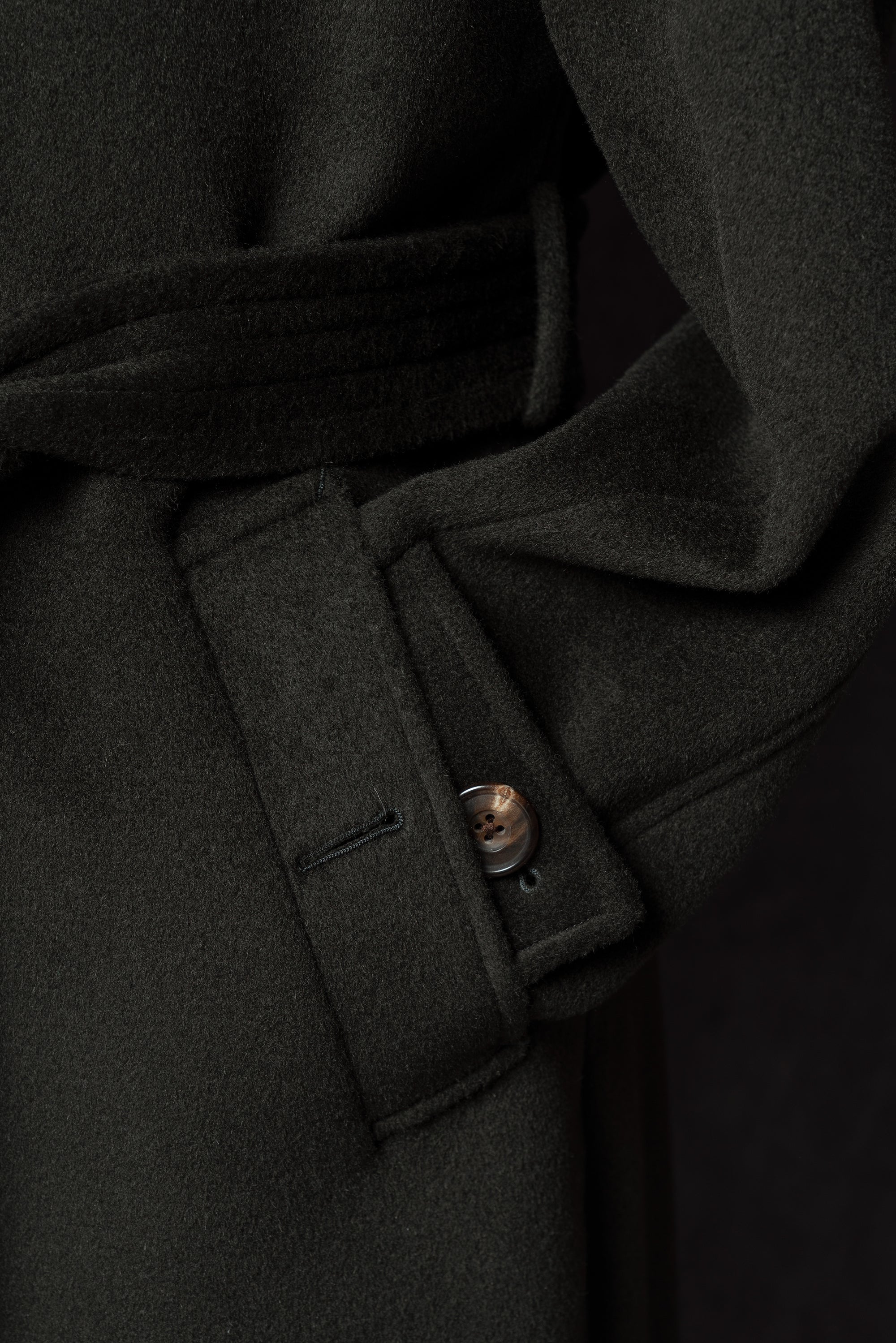 Dark Olive Wool Balmacaan Coat #155