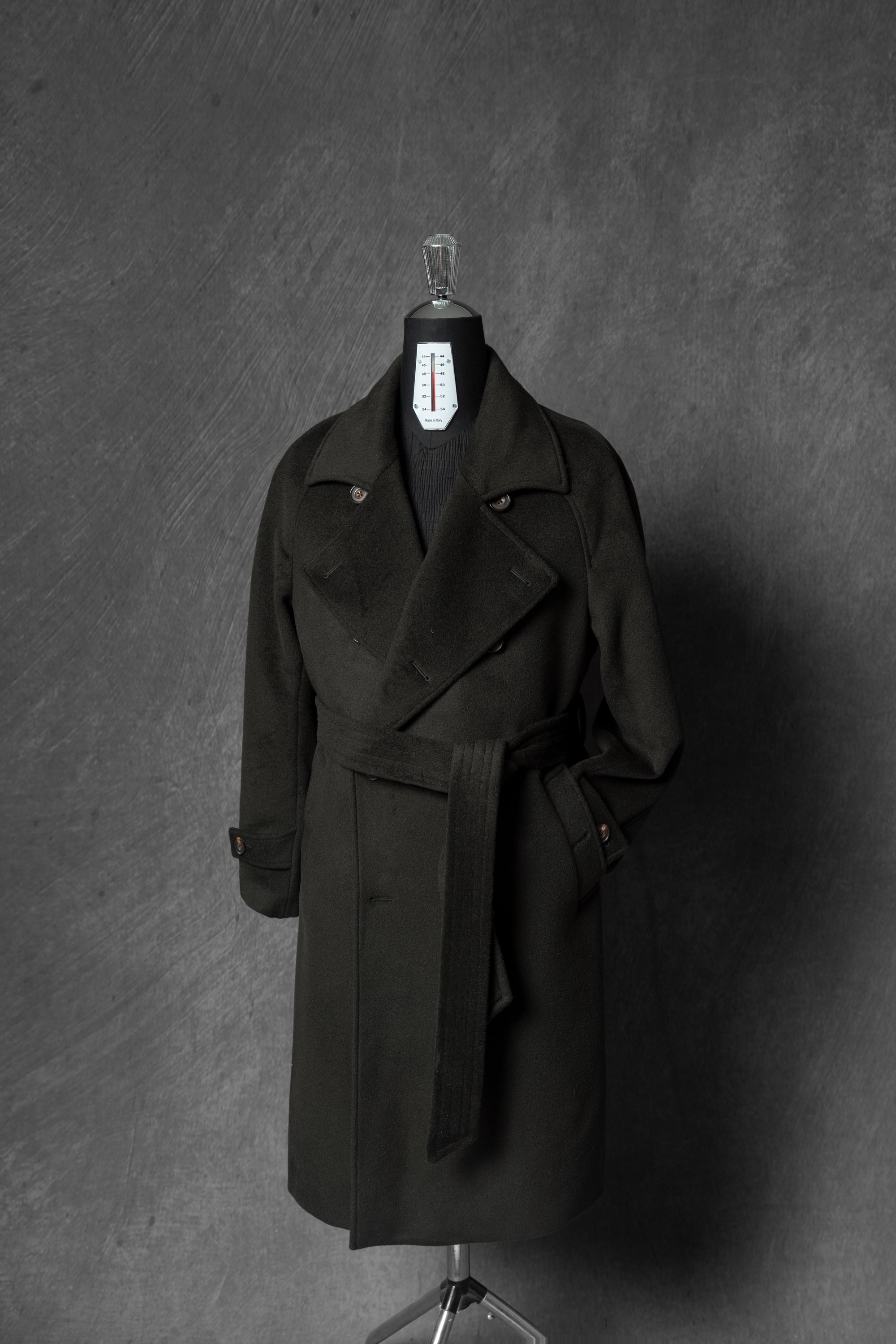 Dark Olive Wool Balmacaan Coat #155