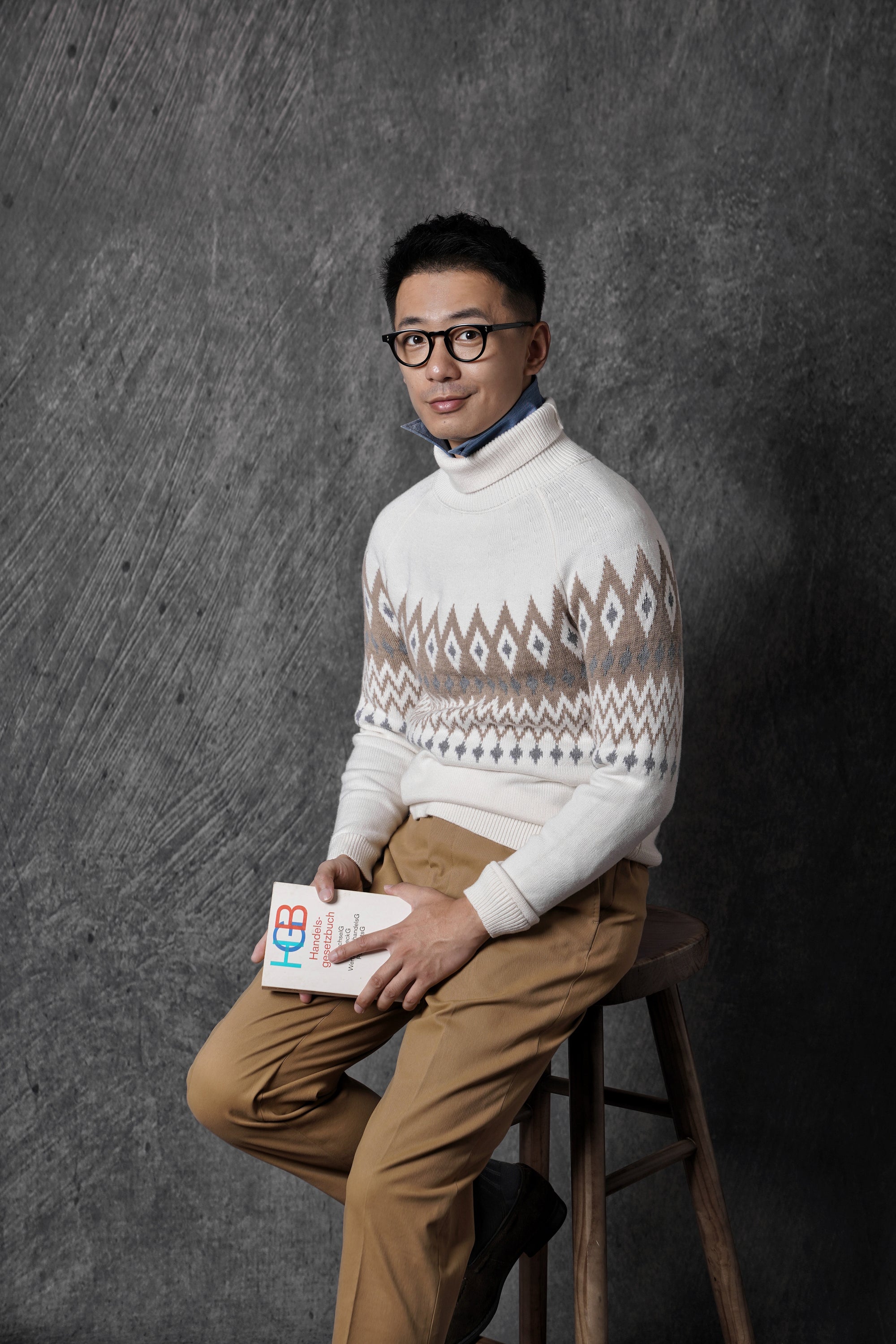 White Navajo Roll Neck Jumper