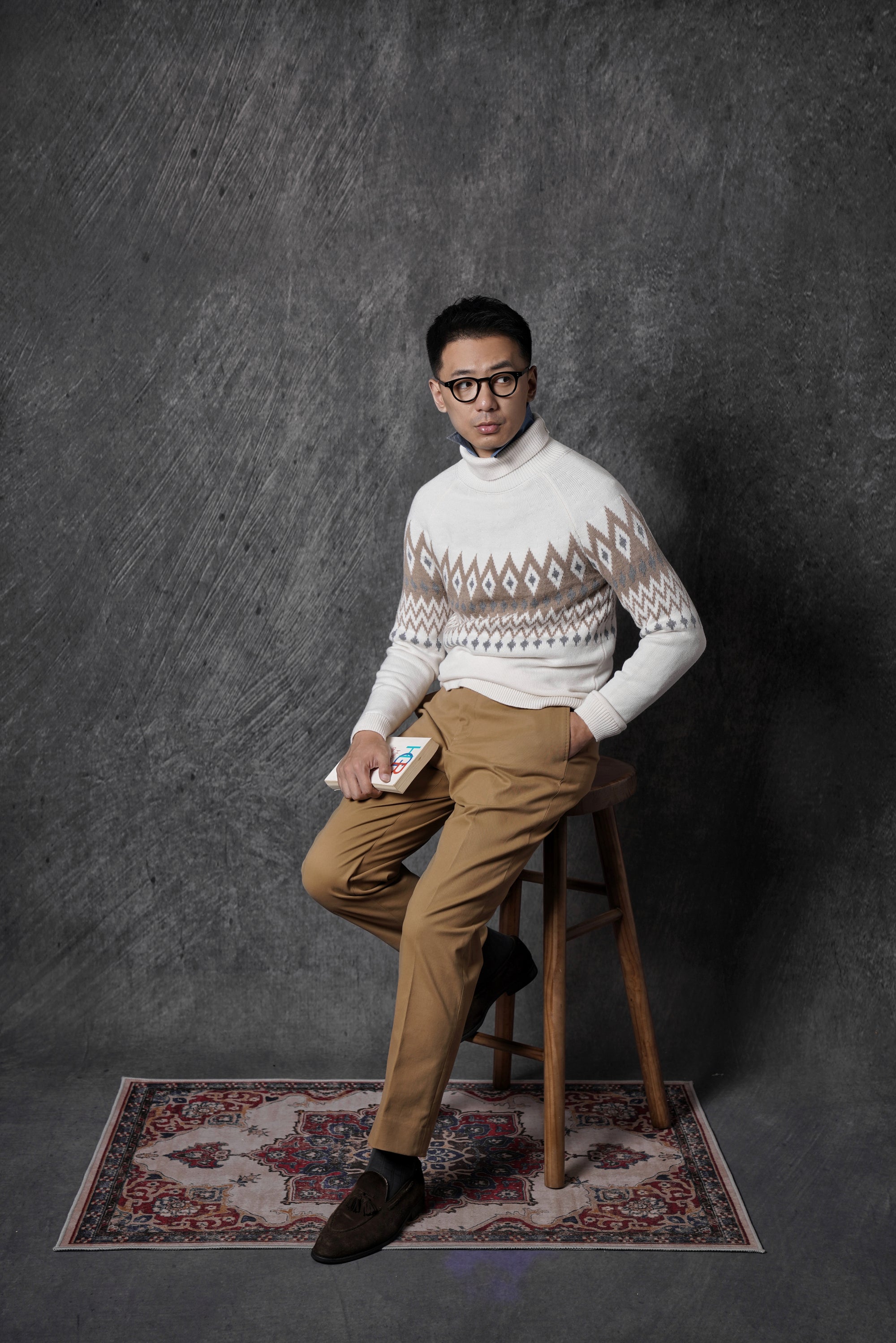 White Navajo Roll Neck Jumper