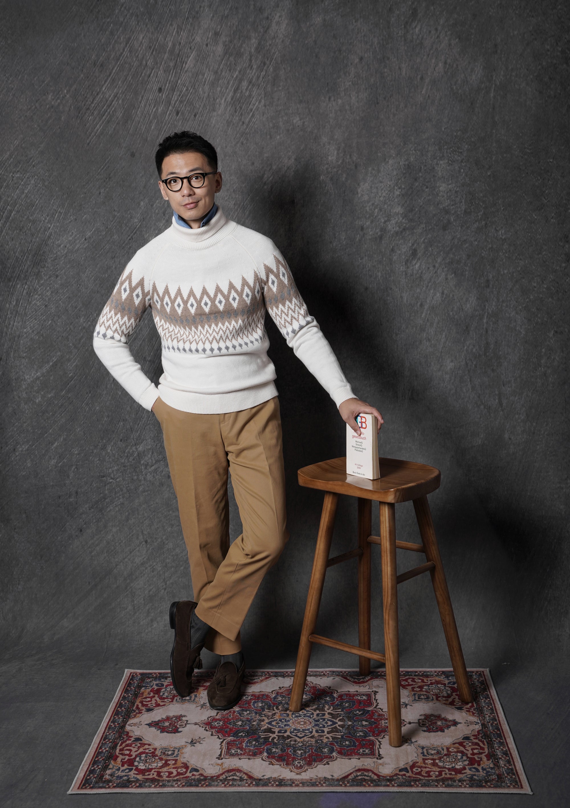 White Navajo Roll Neck Jumper