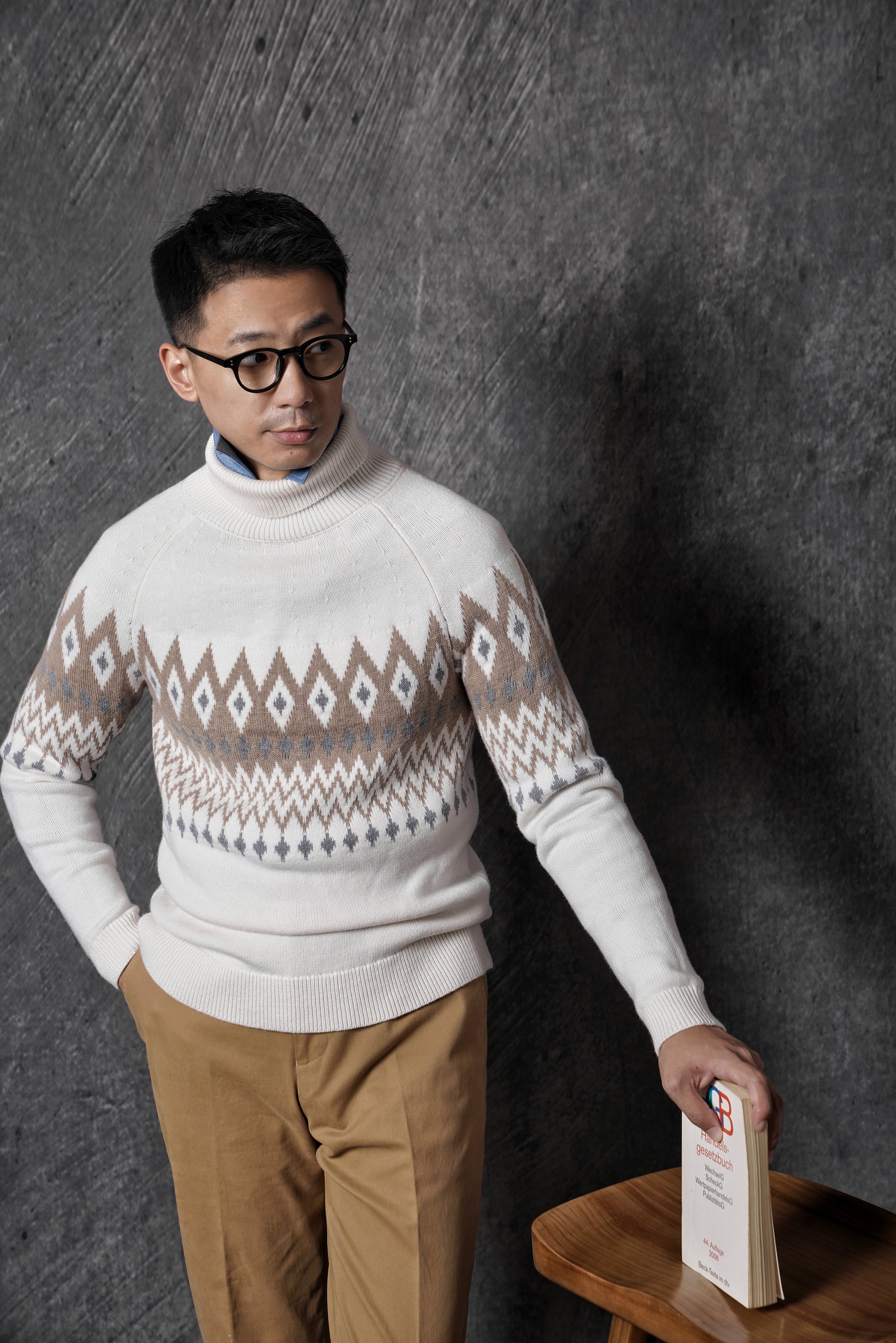 White Navajo Roll Neck Jumper
