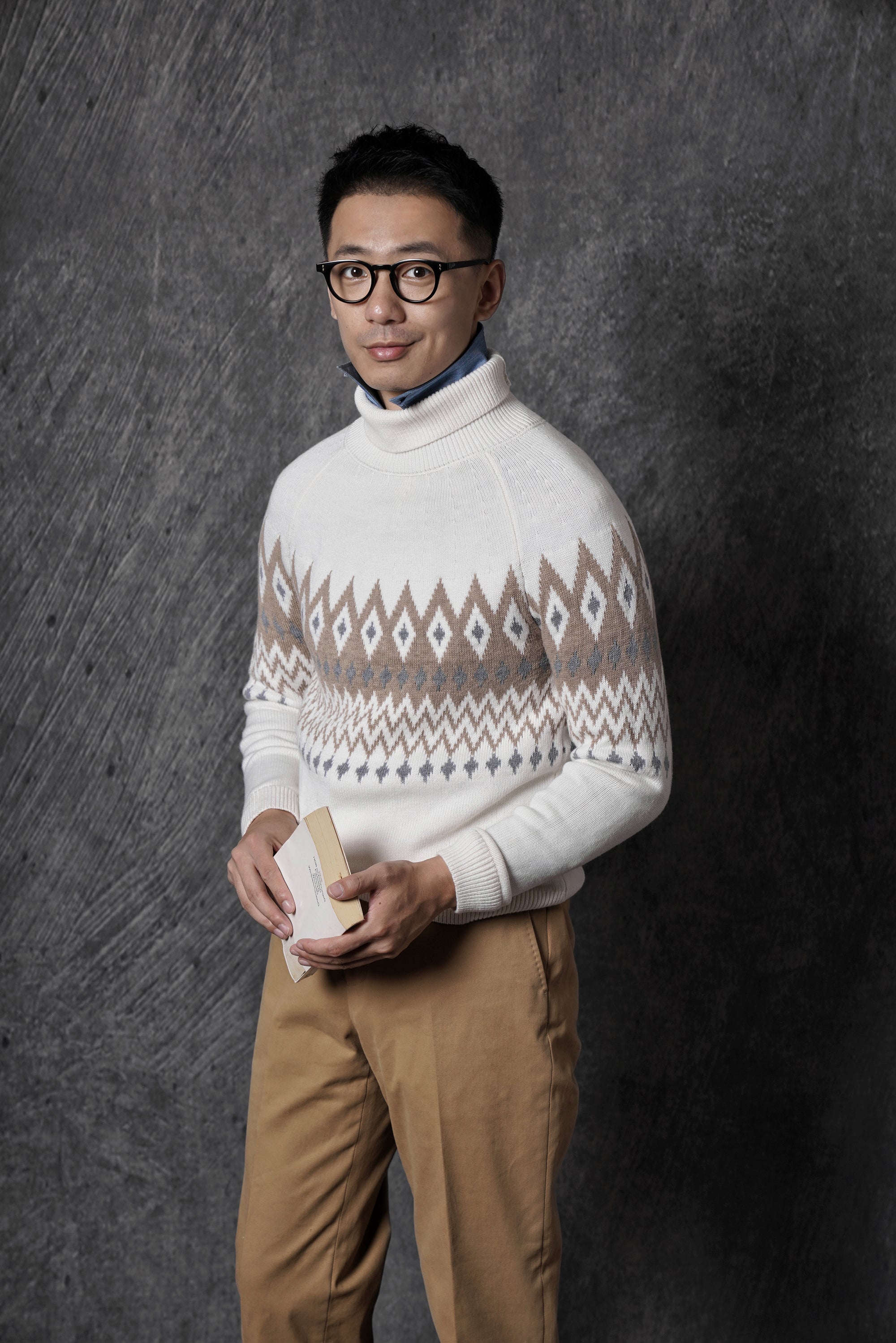 White Navajo Roll Neck Jumper