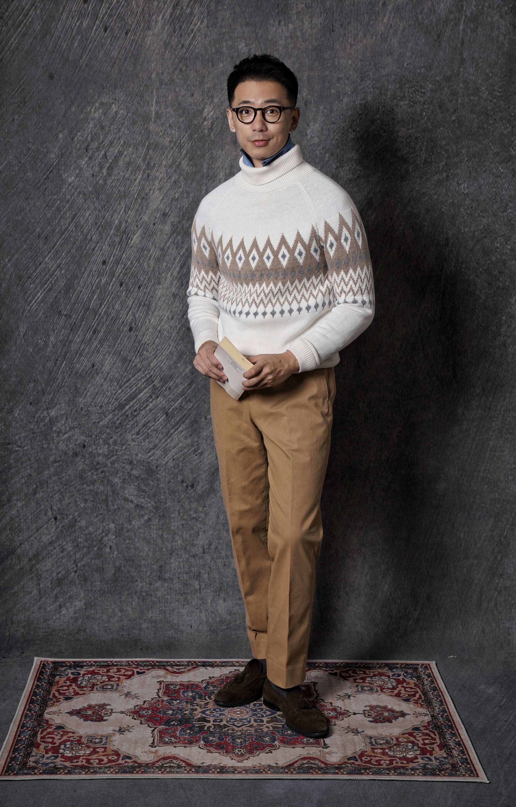 White Navajo Roll Neck Jumper