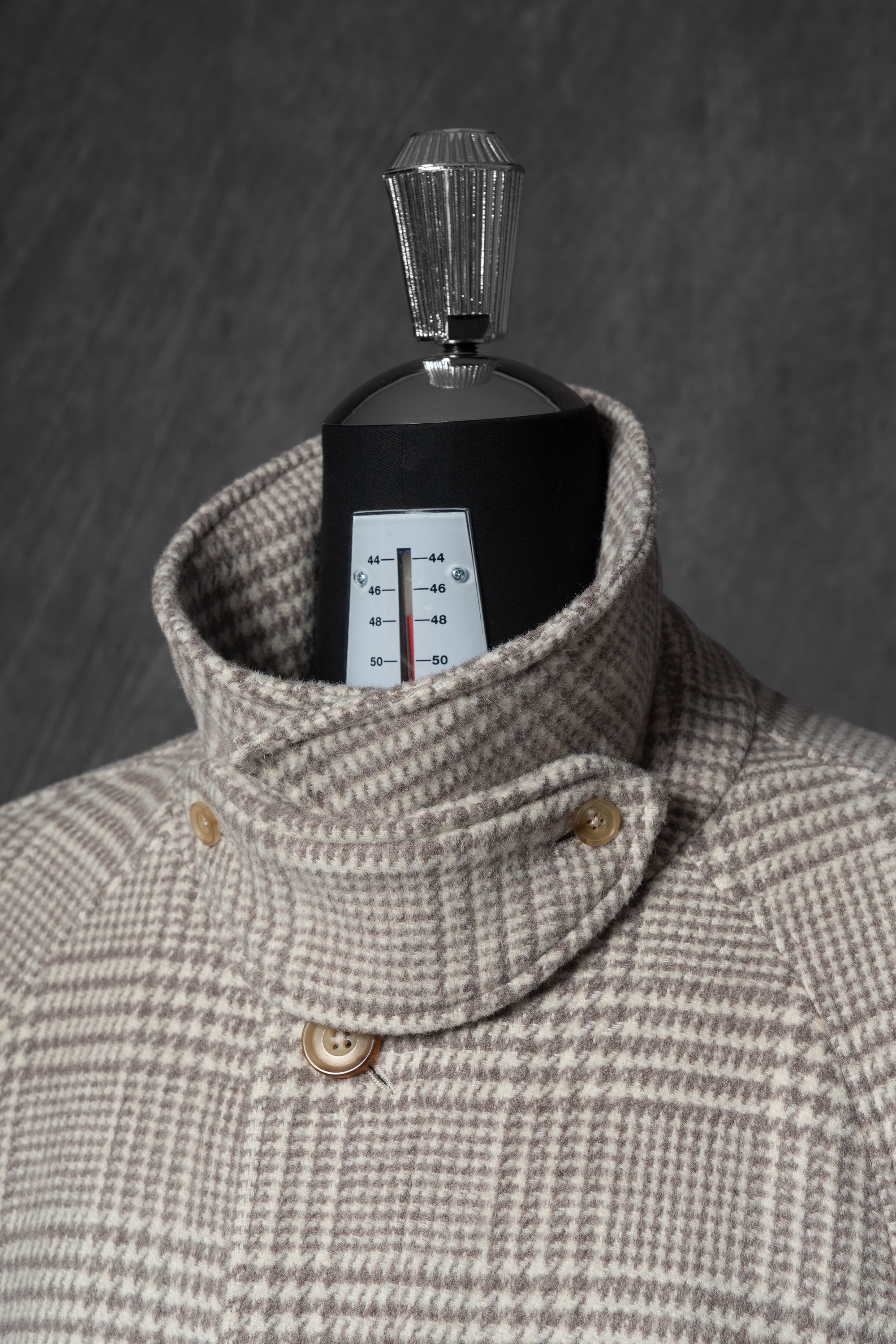 Cream Glen Check Wool Rabbit Fur Balmacaan Coat #179