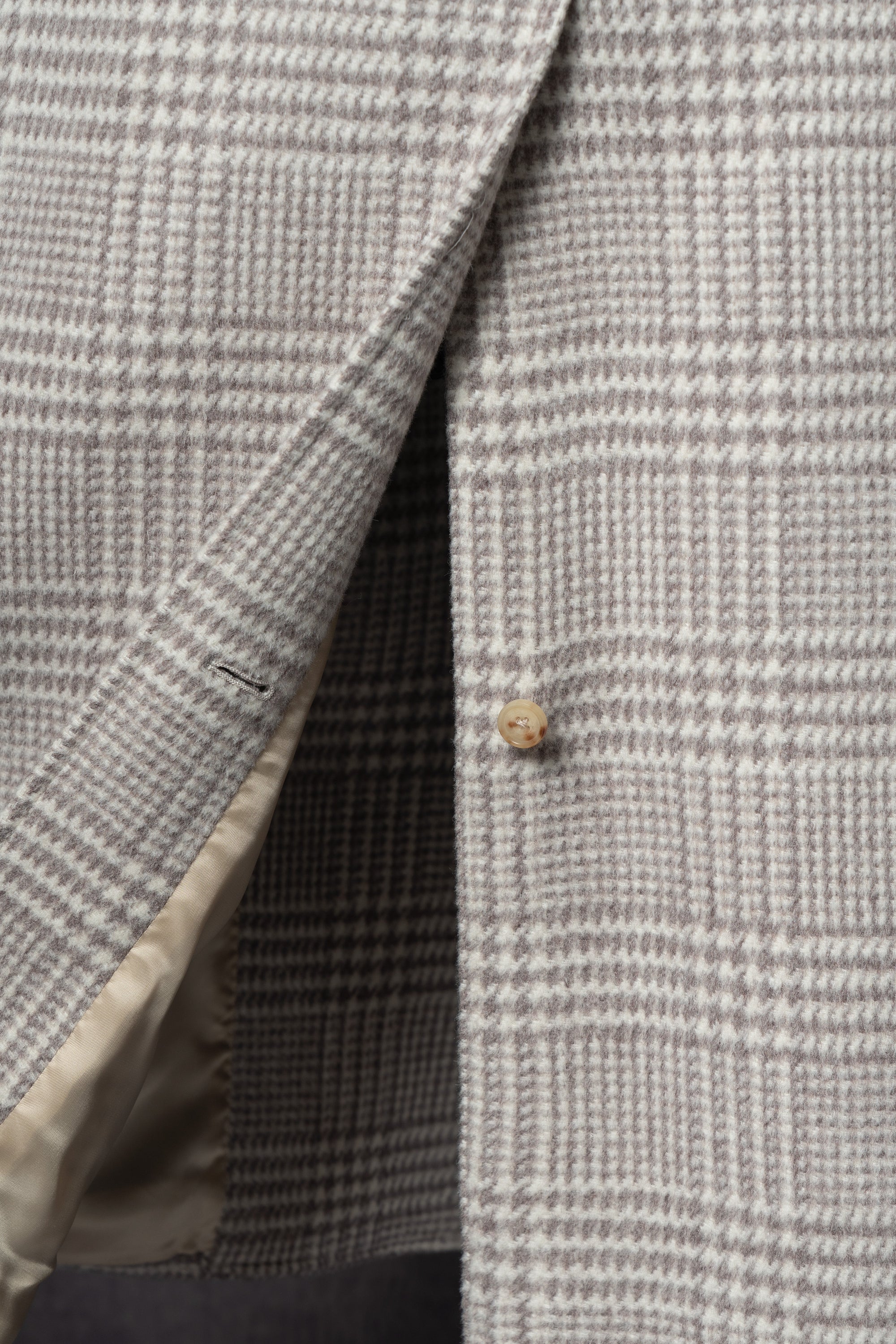 Cream Glen Check Wool Rabbit Fur Balmacaan Coat #179