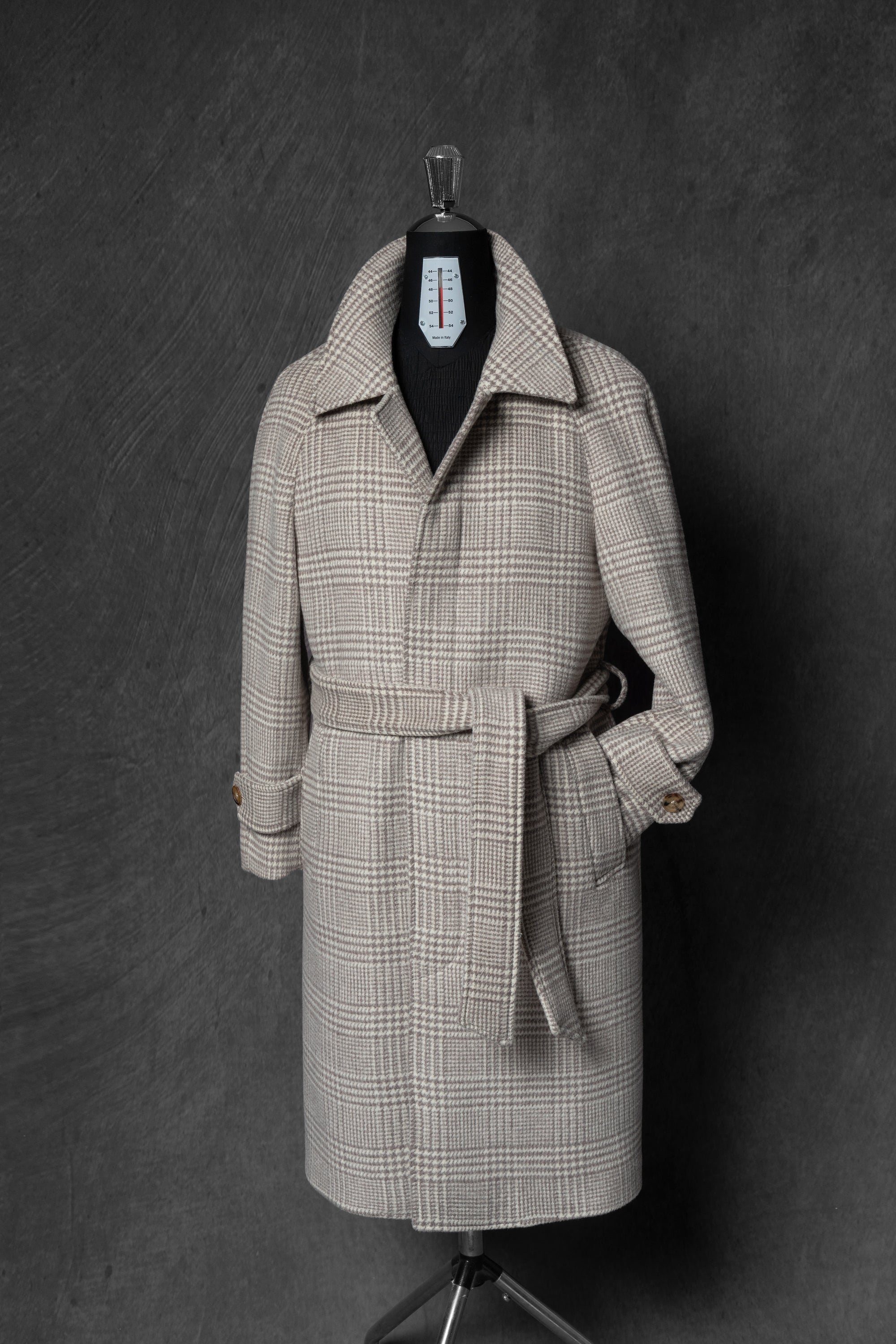 Cream Glen Check Wool Rabbit Fur Balmacaan Coat #179