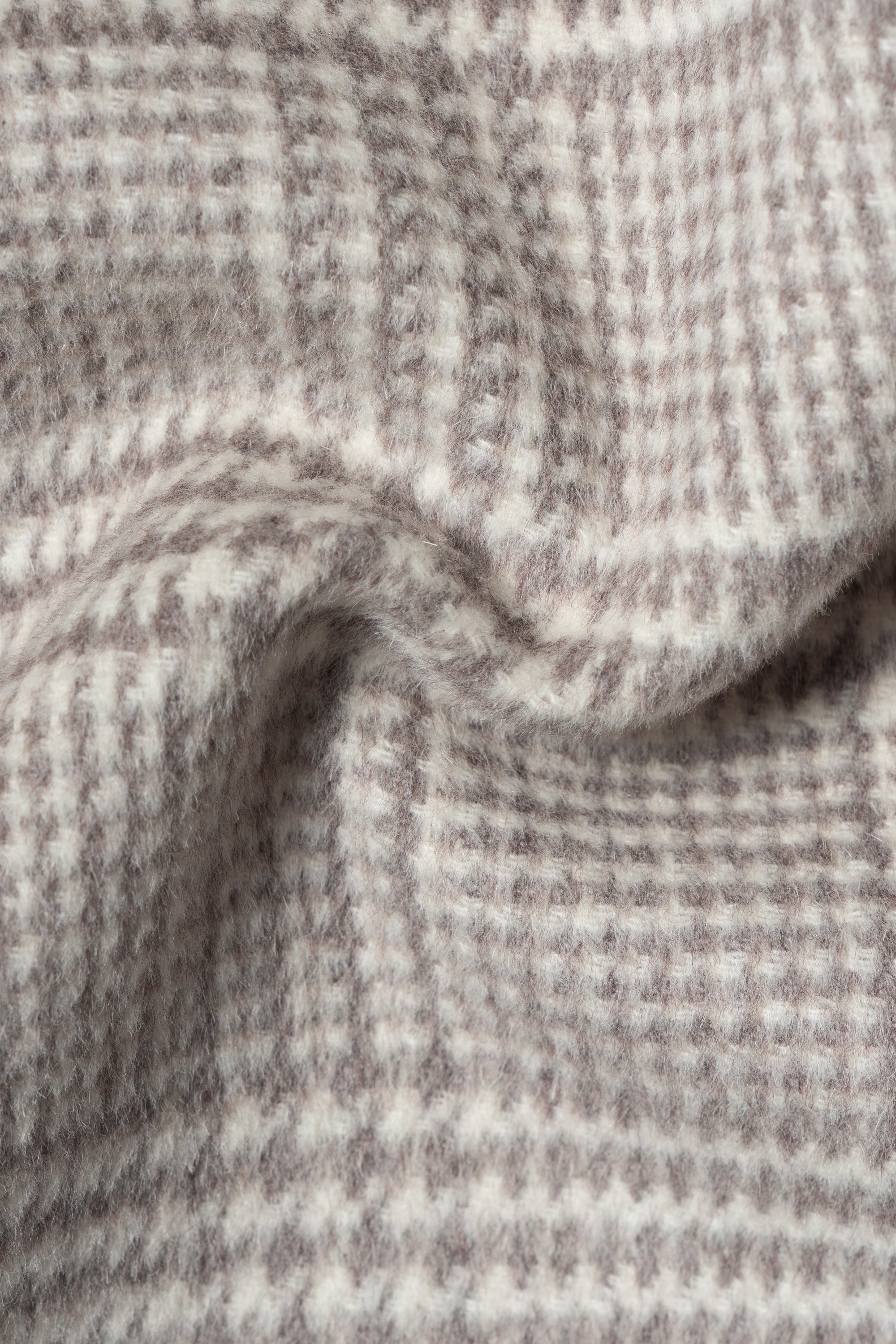 Cream Glen Check Wool Rabbit Fur Balmacaan Coat #179