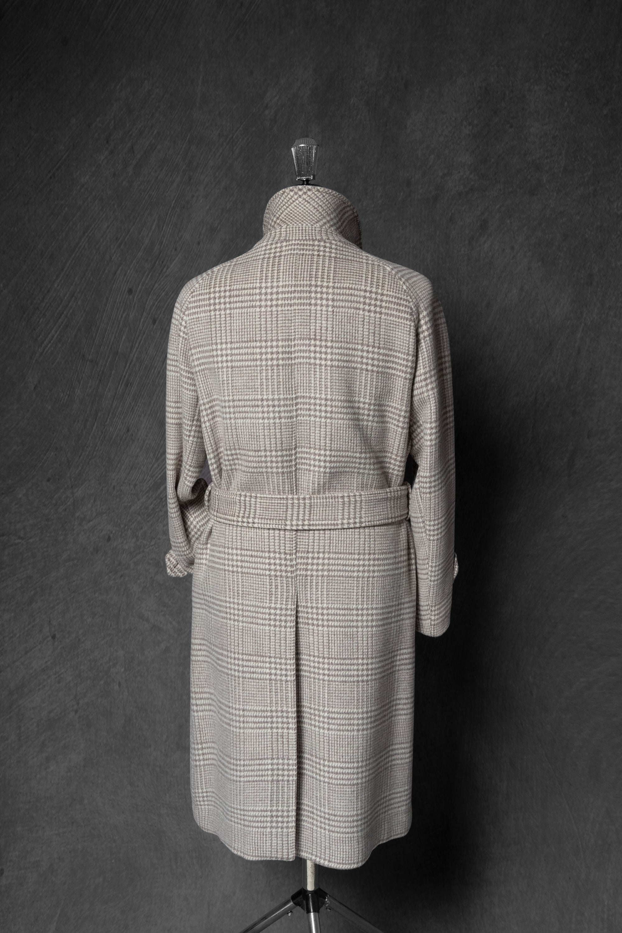 Cream Glen Check Wool Rabbit Fur Balmacaan Coat #179