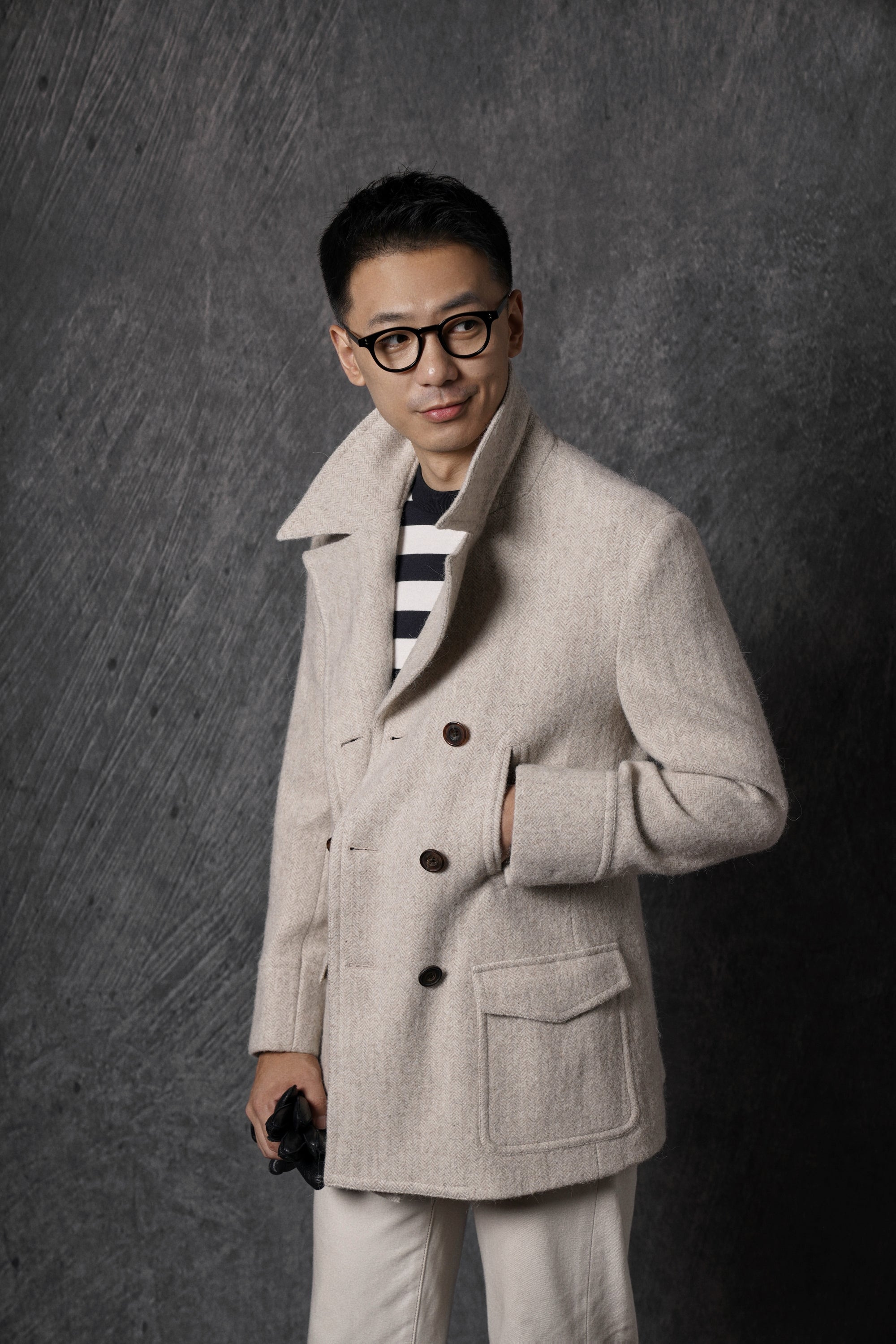 MTO Oatmeal Wool Alpaca Peacoat