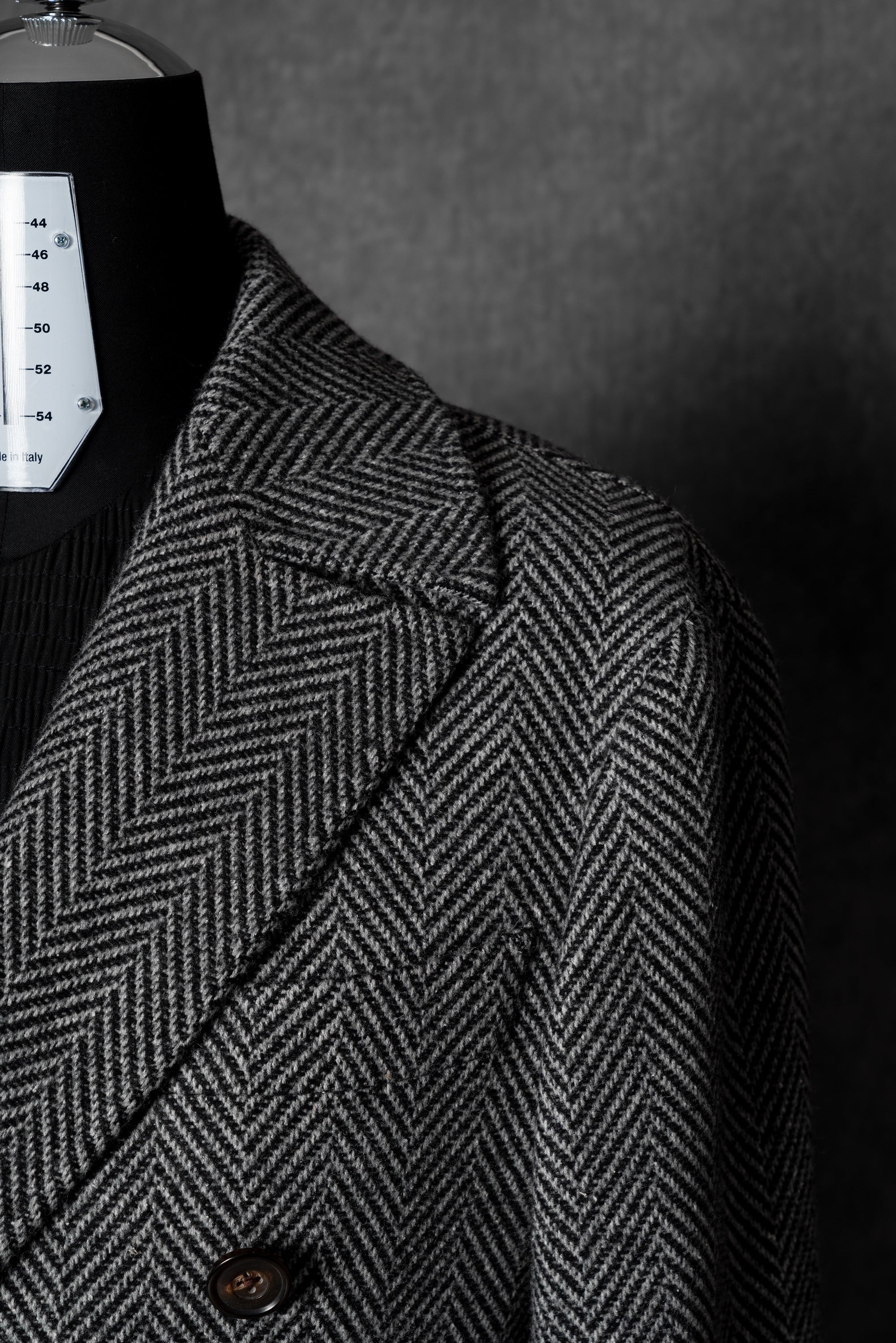 MTO Grey Herringbone Wool Silk Ulster Polo Coat