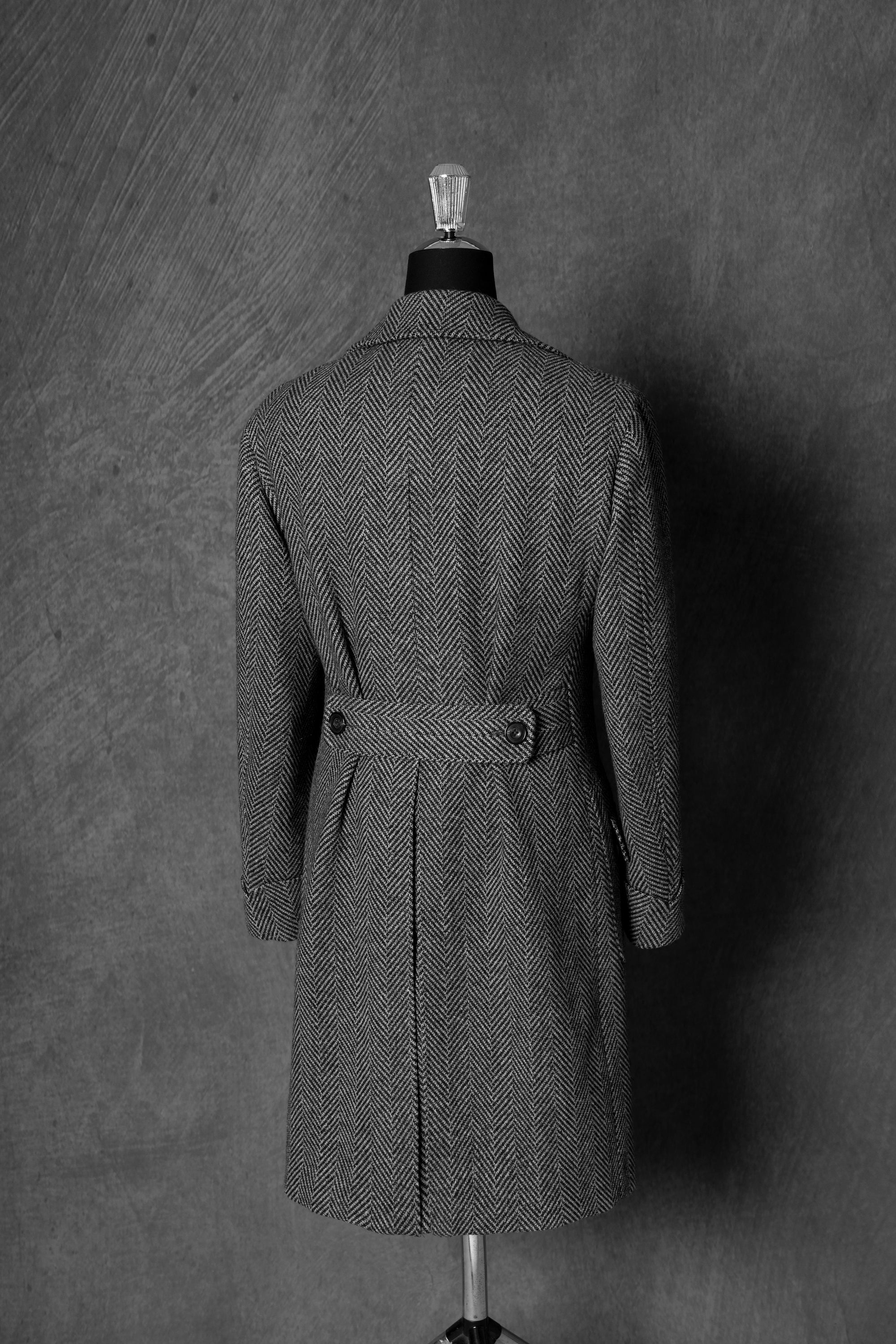 MTO Grey Herringbone Wool Silk Ulster Polo Coat