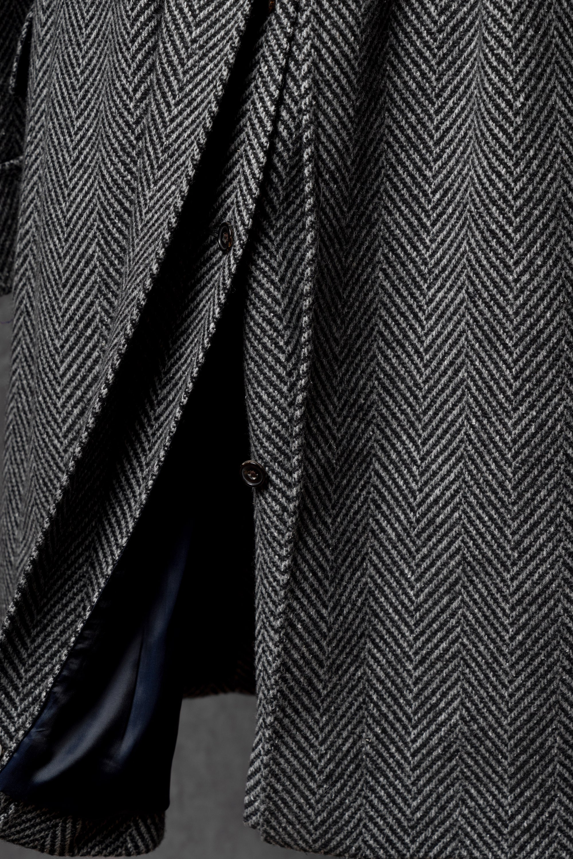 MTO Grey Herringbone Wool Silk Ulster Polo Coat