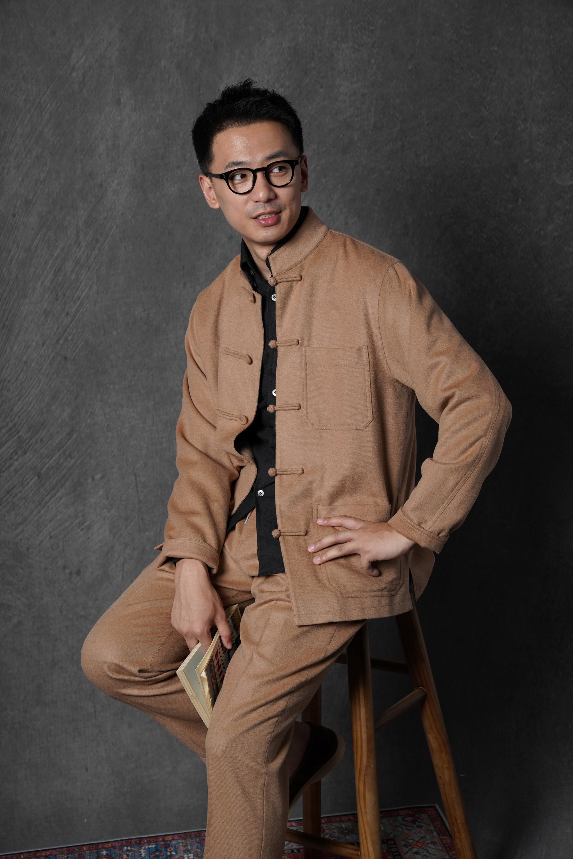 Camel Wool Silk Mandarin Jacket