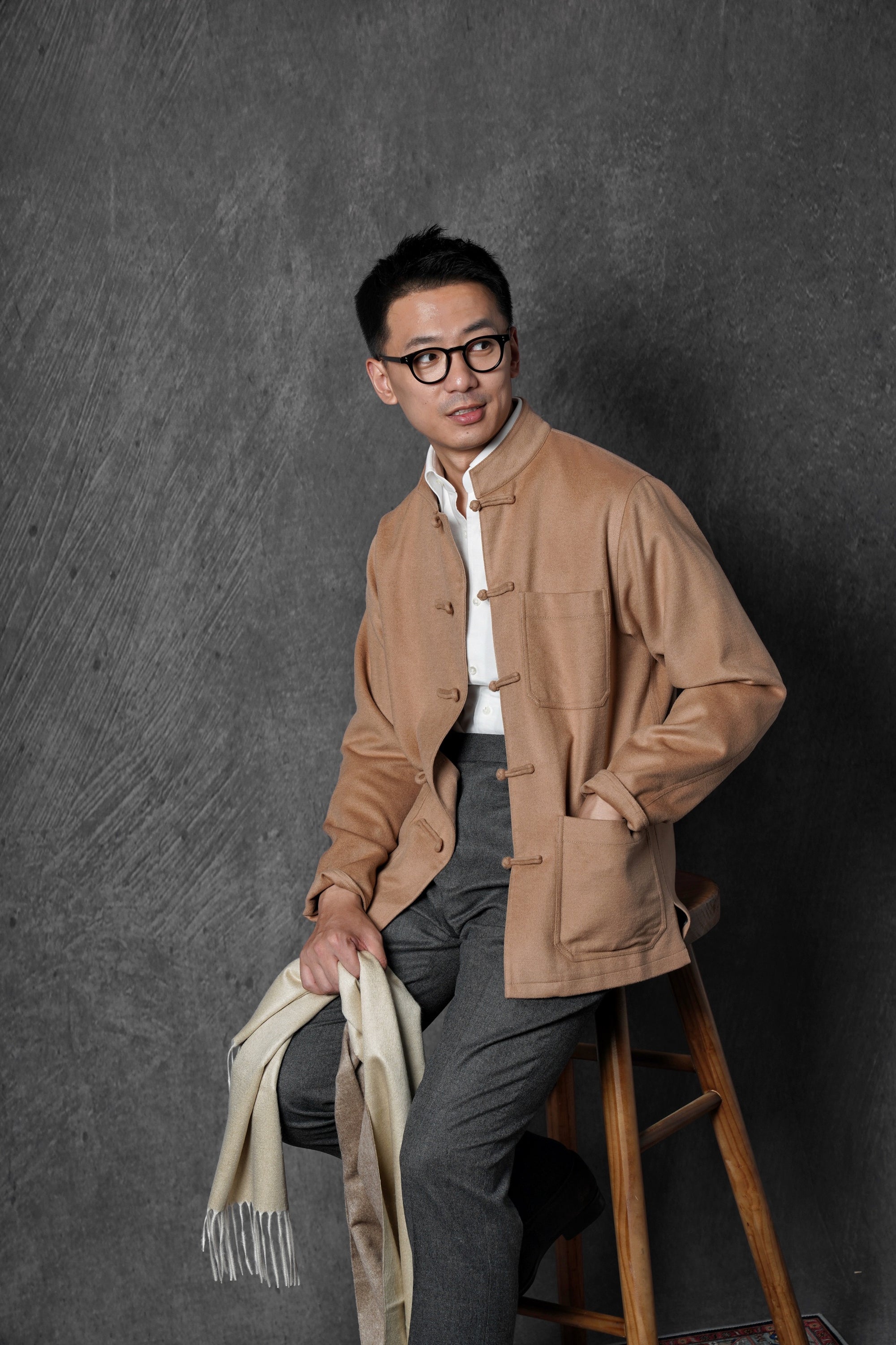 Camel Wool Silk Mandarin Jacket